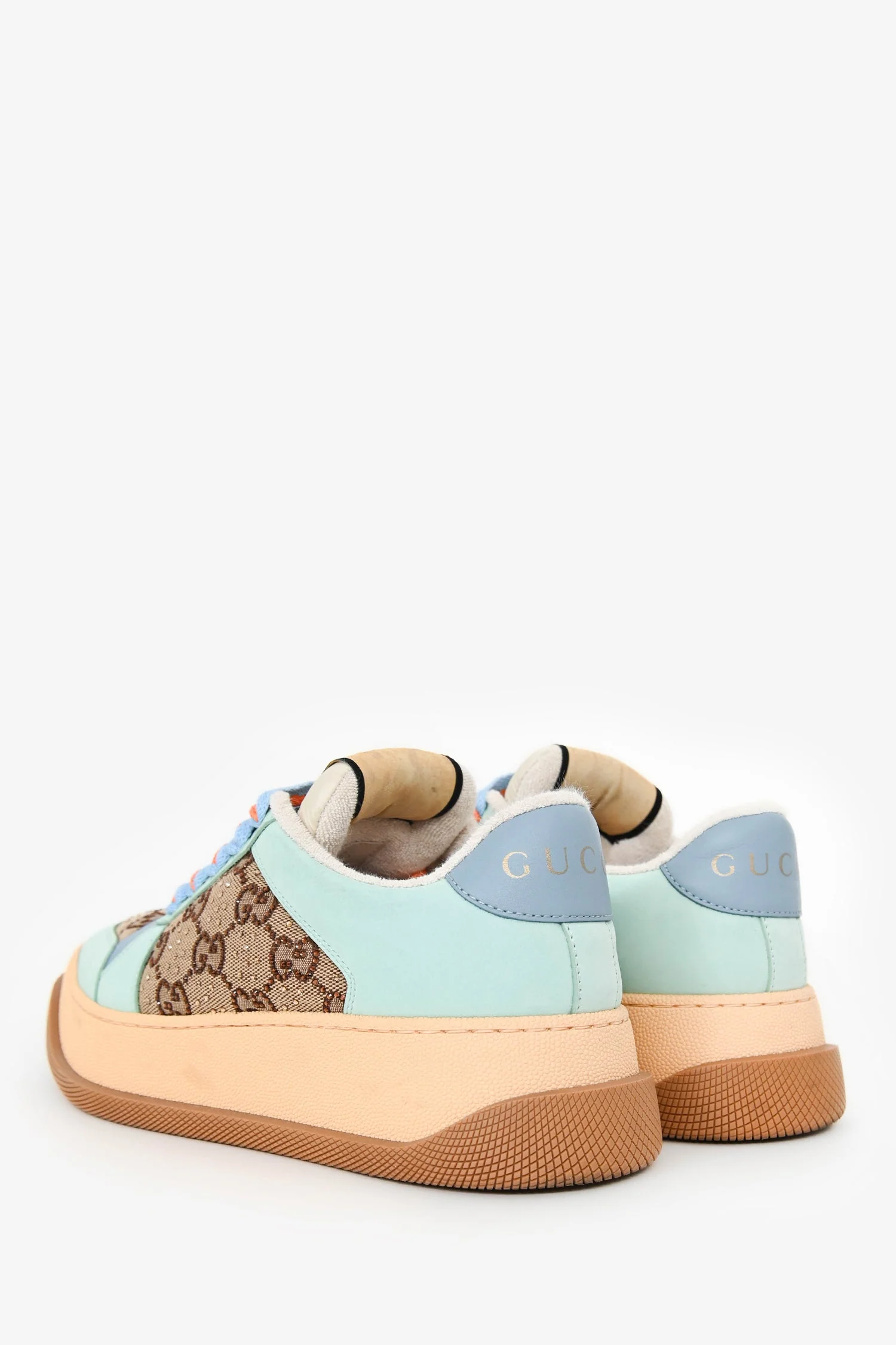 Gucci Beige/Light Blue GG Supreme Screener Sneakers Size 36 - Image 5