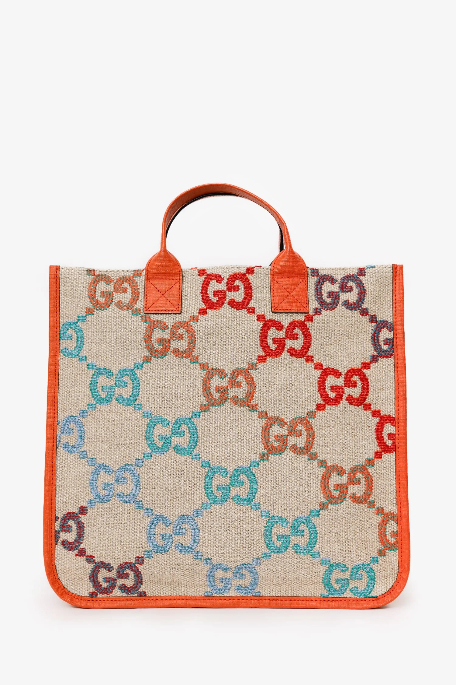 Gucci Beige/Orange Rainbow Gradient Logo Flax Tote