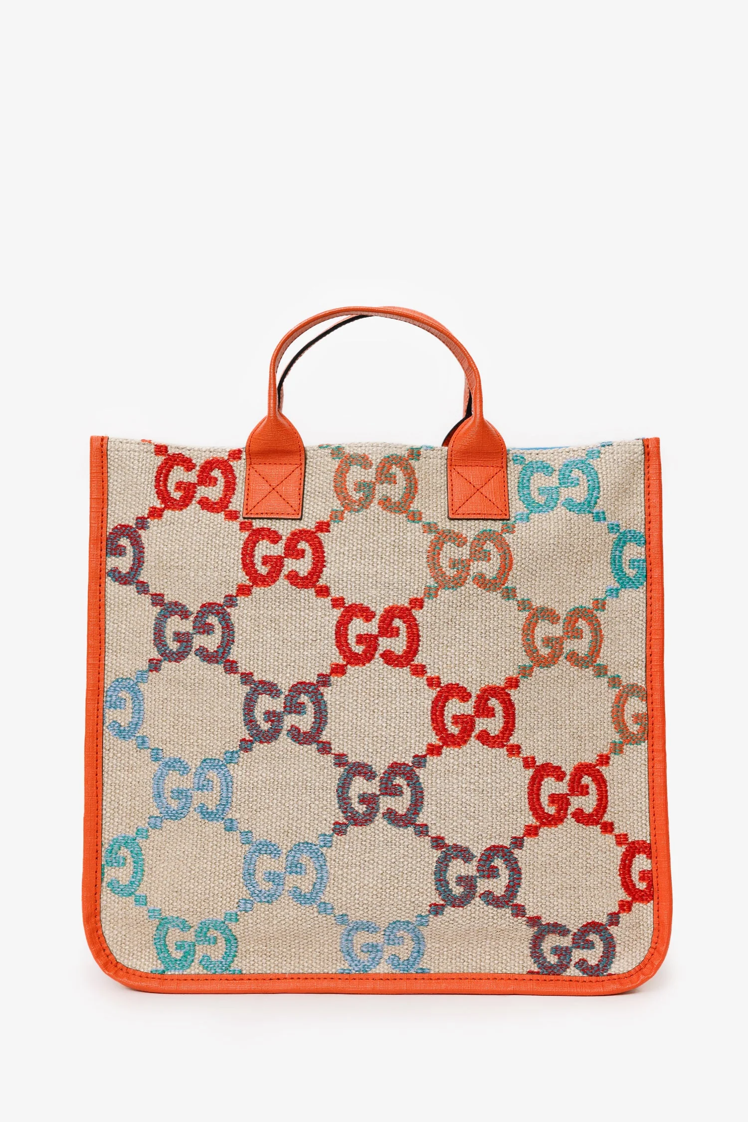 Gucci Beige/Orange Rainbow Gradient Logo Flax Tote - Image 2