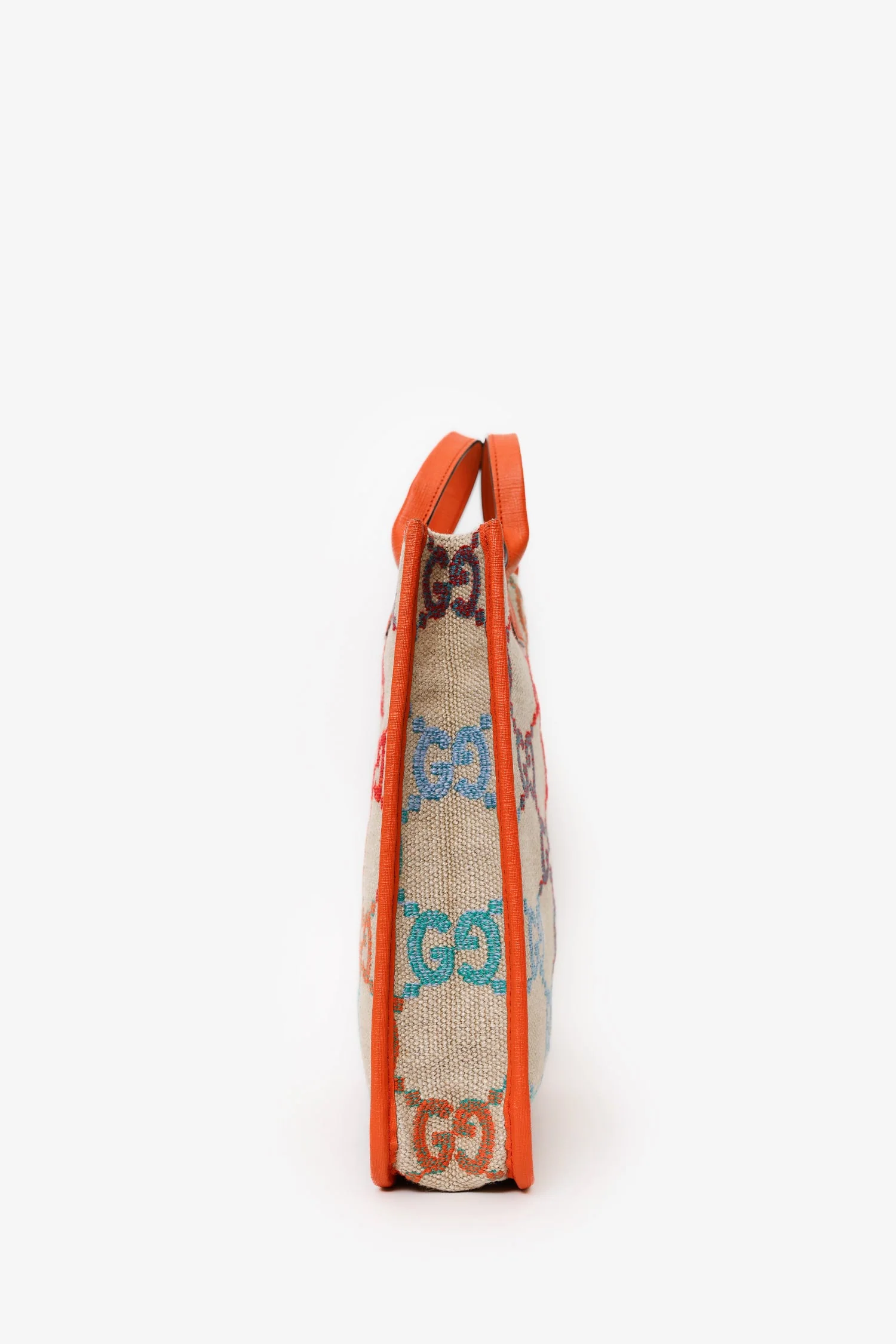 Gucci Beige/Orange Rainbow Gradient Logo Flax Tote - Image 4
