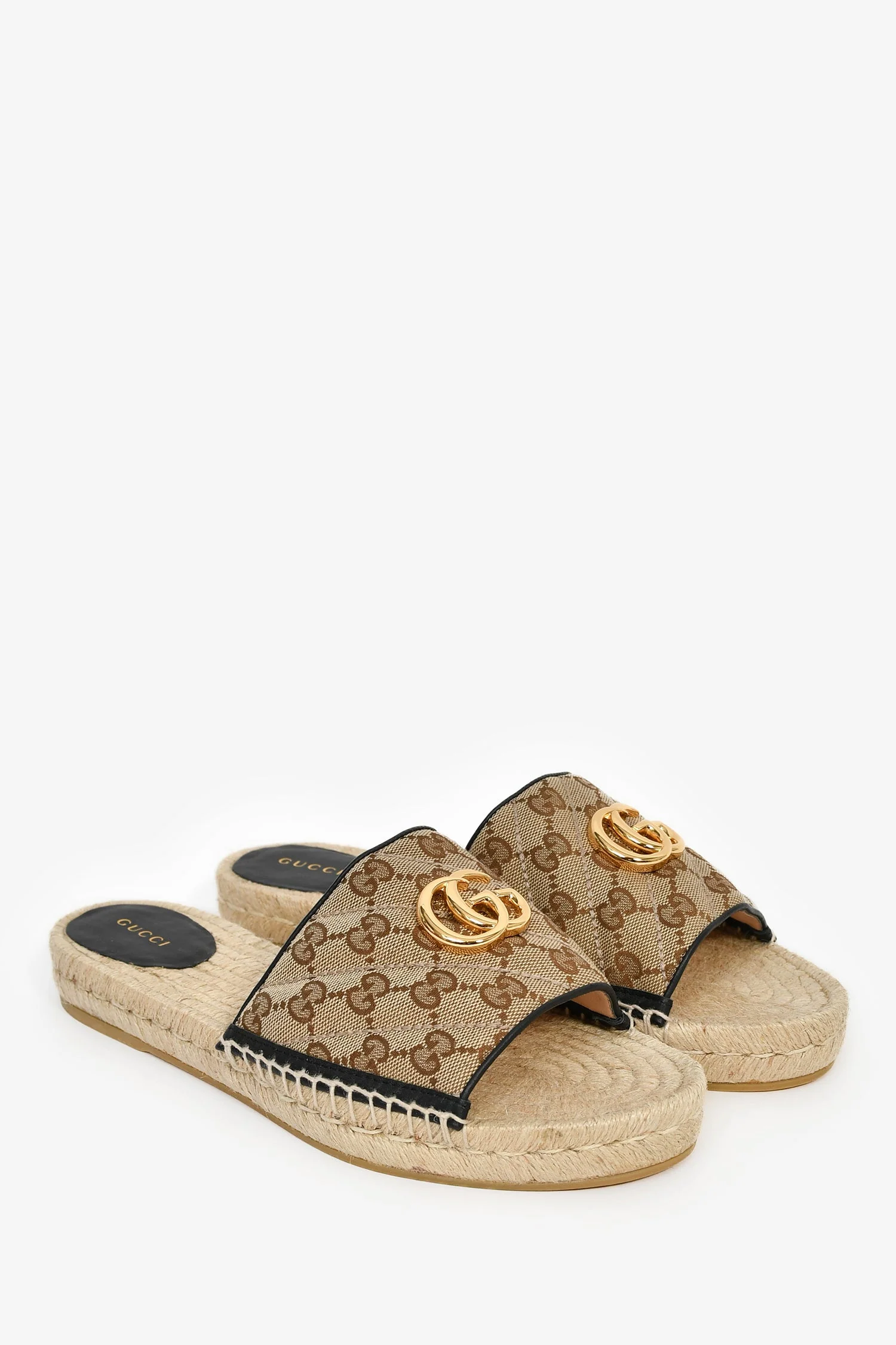 Gucci Beige Padded Monogram GG Raffia Sandals Size 41 - Image 2