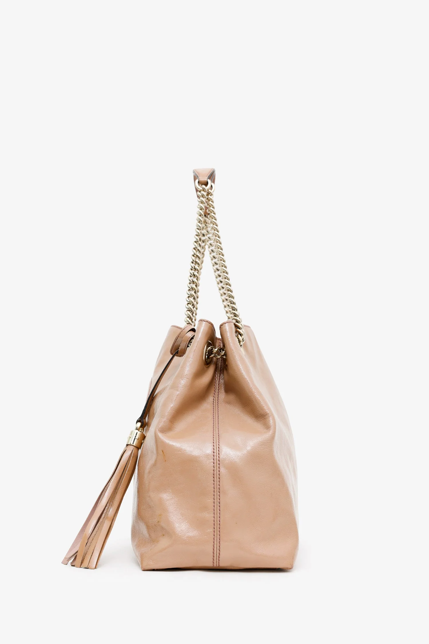 Gucci Beige Patent Leather Interlocking G Soho Medium Shoulder Bag - Image 4