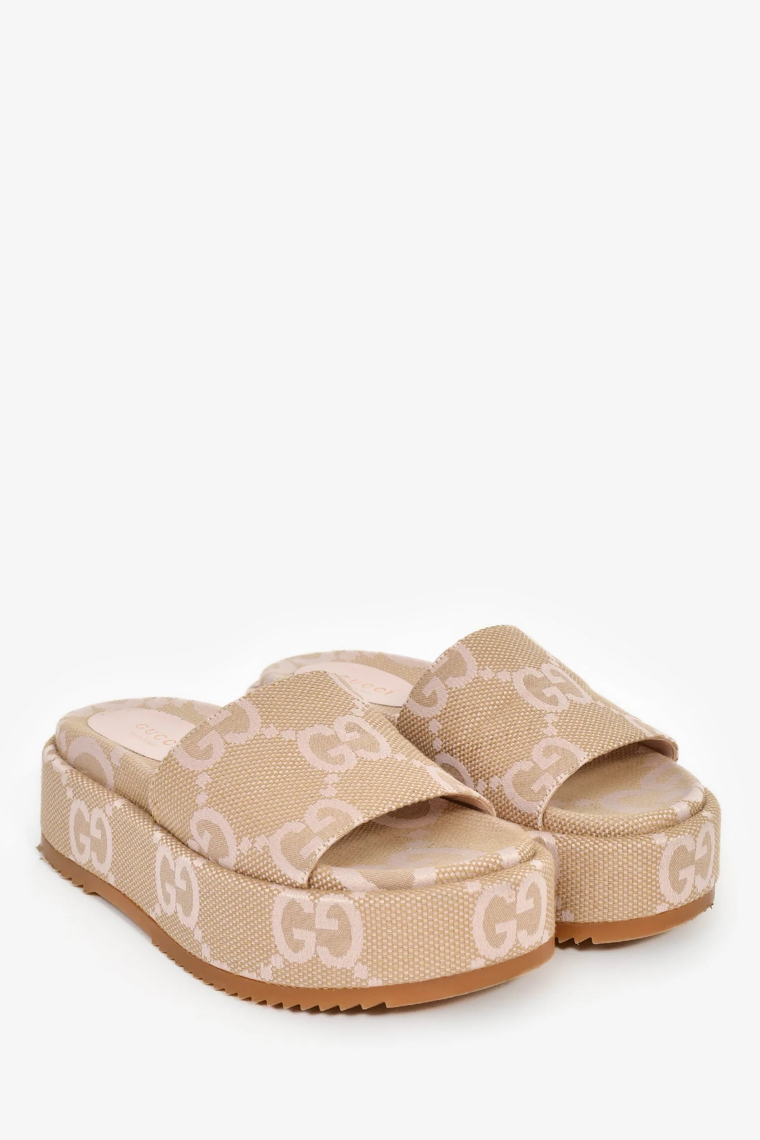 Gucci Beige/Pink GG Monogram Canvas Platform Sandals Size 35 - Image 2