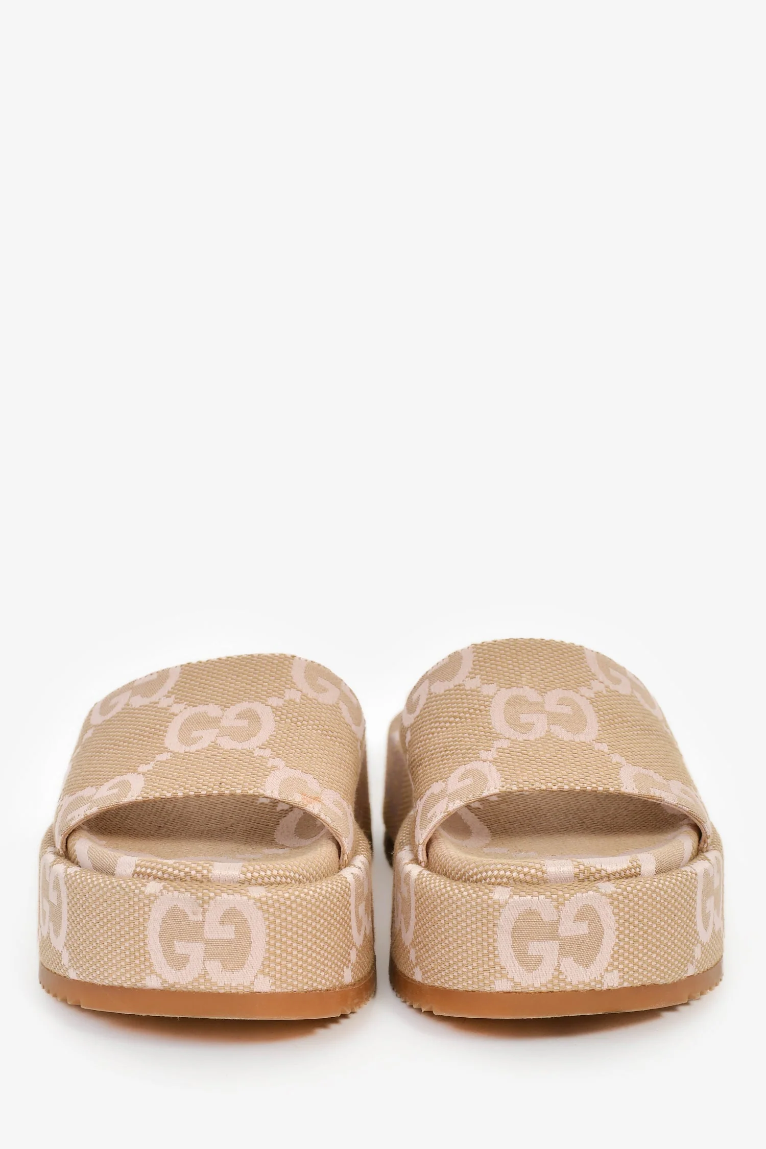 Gucci Beige/Pink GG Monogram Canvas Platform Sandals Size 35 - Image 3