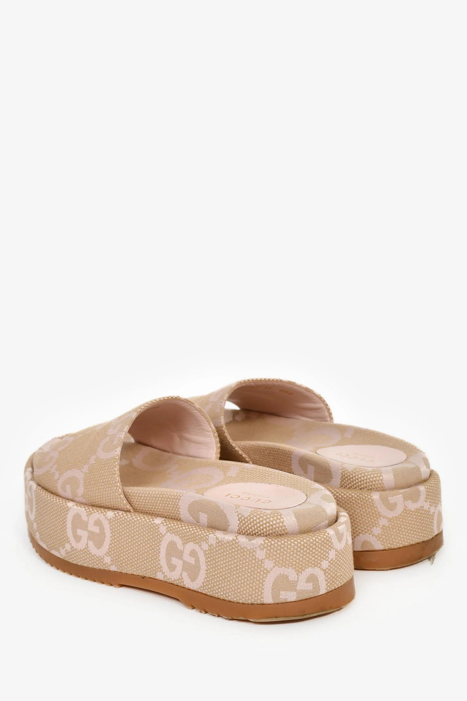 Gucci Beige/Pink GG Monogram Canvas Platform Sandals Size 35 - Image 5