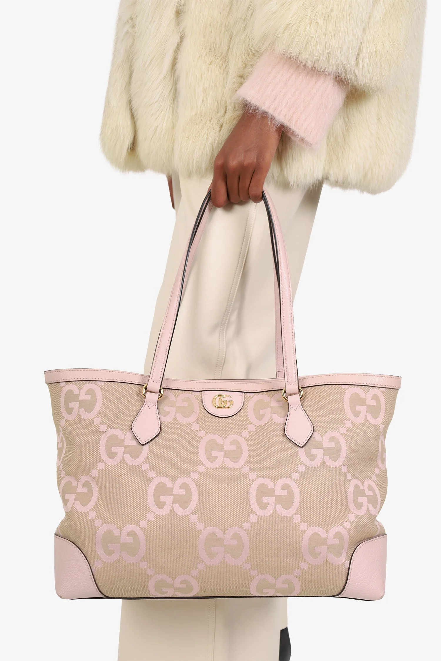Gucci Beige/Pink Jumbo GG Medium Ophidia Tote - Image 7