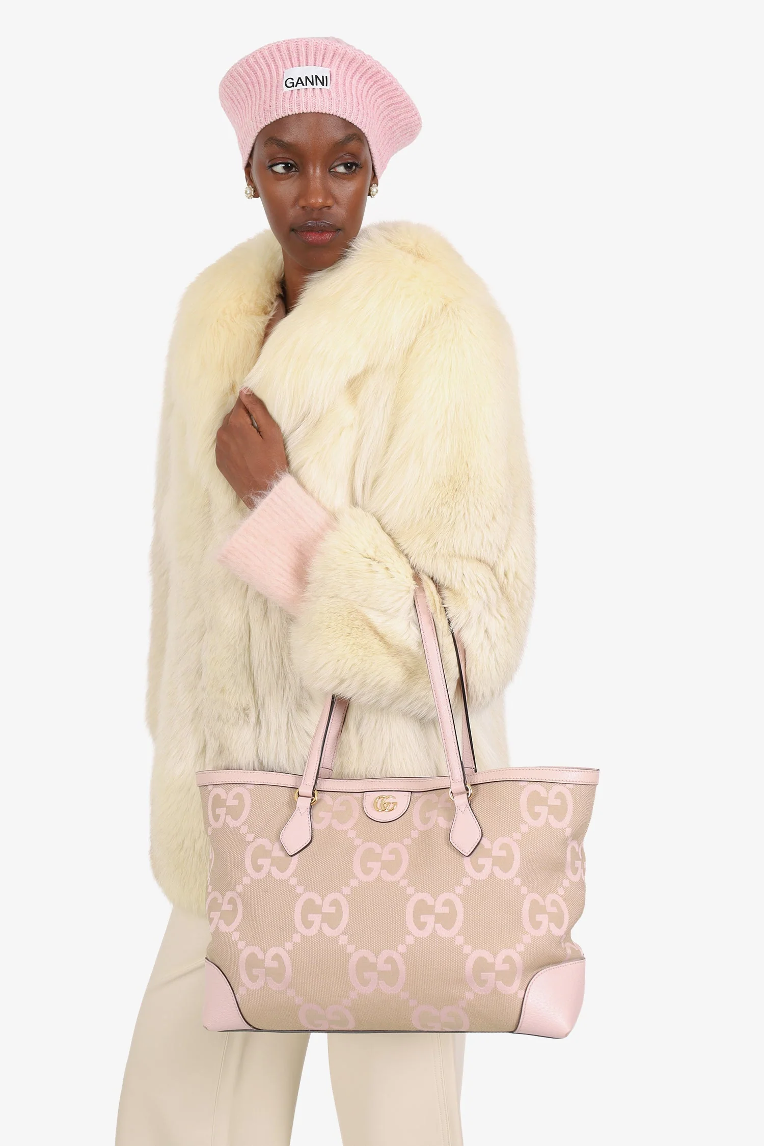 Gucci Beige/Pink Jumbo GG Medium Ophidia Tote - Image 8