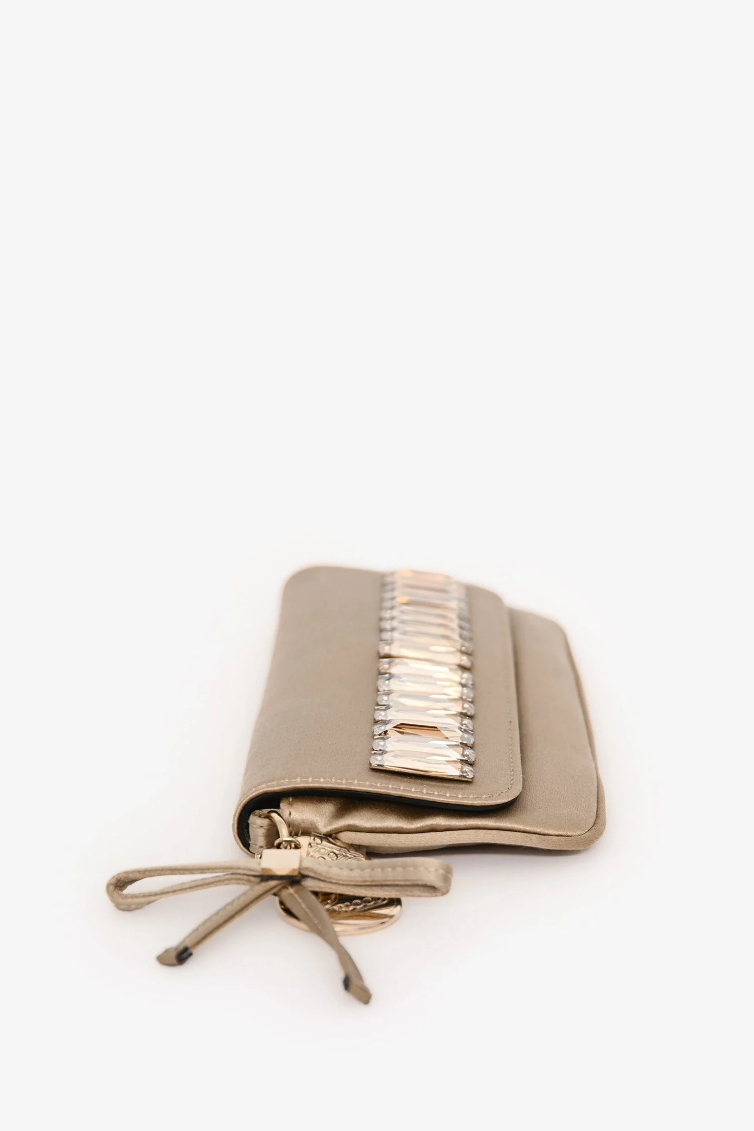 Gucci Beige Satin Crystal Embellished Clutch - Image 4