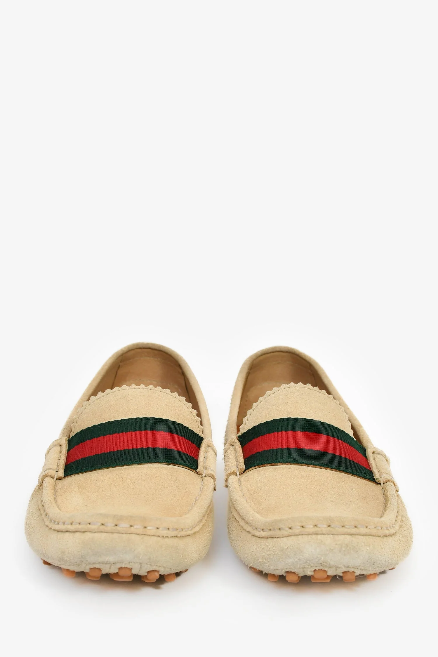 Gucci Beige Suede Web Stripe Driving Loafers Size 38 - Image 3