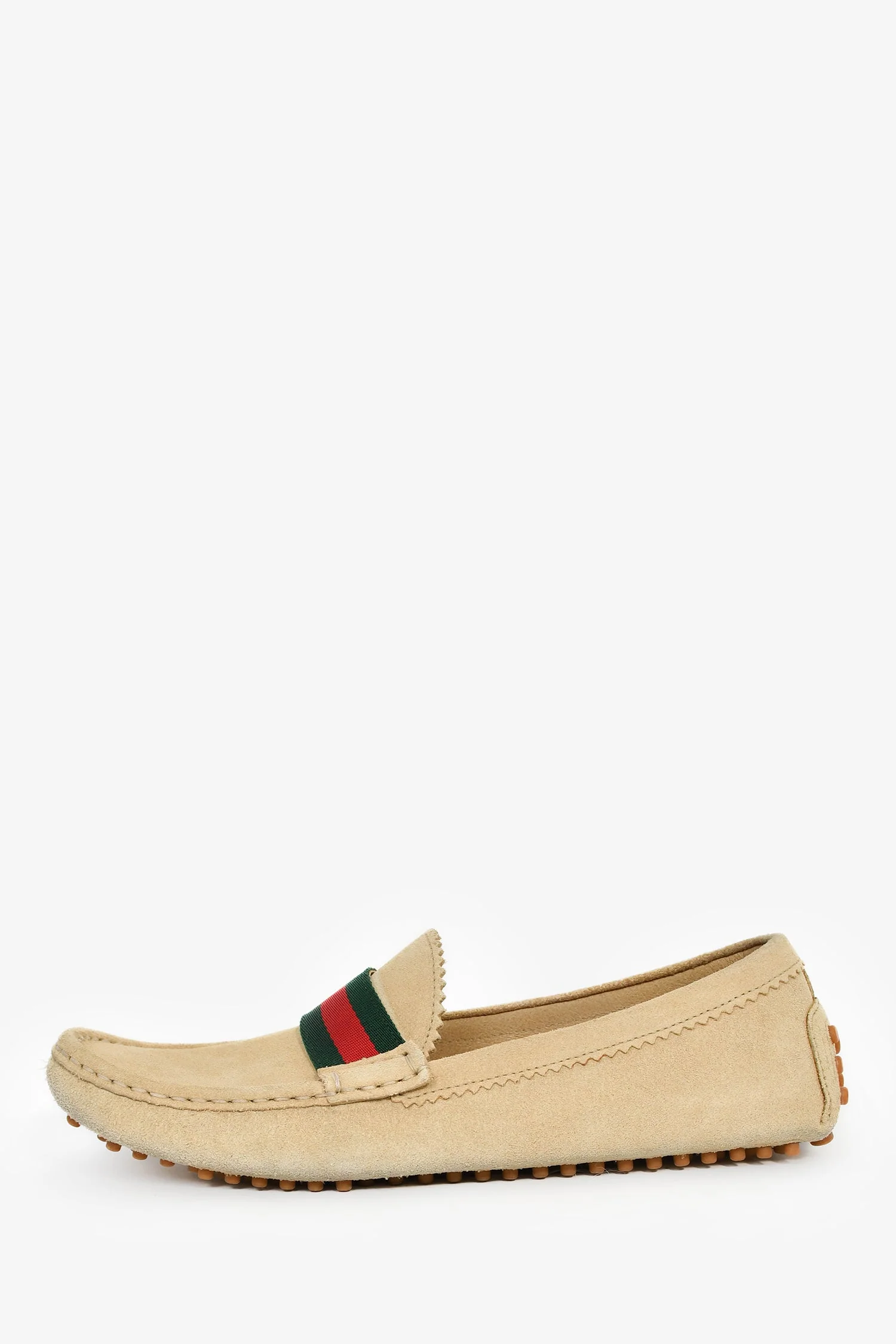 Gucci Beige Suede Web Stripe Driving Loafers Size 38 - Image 4