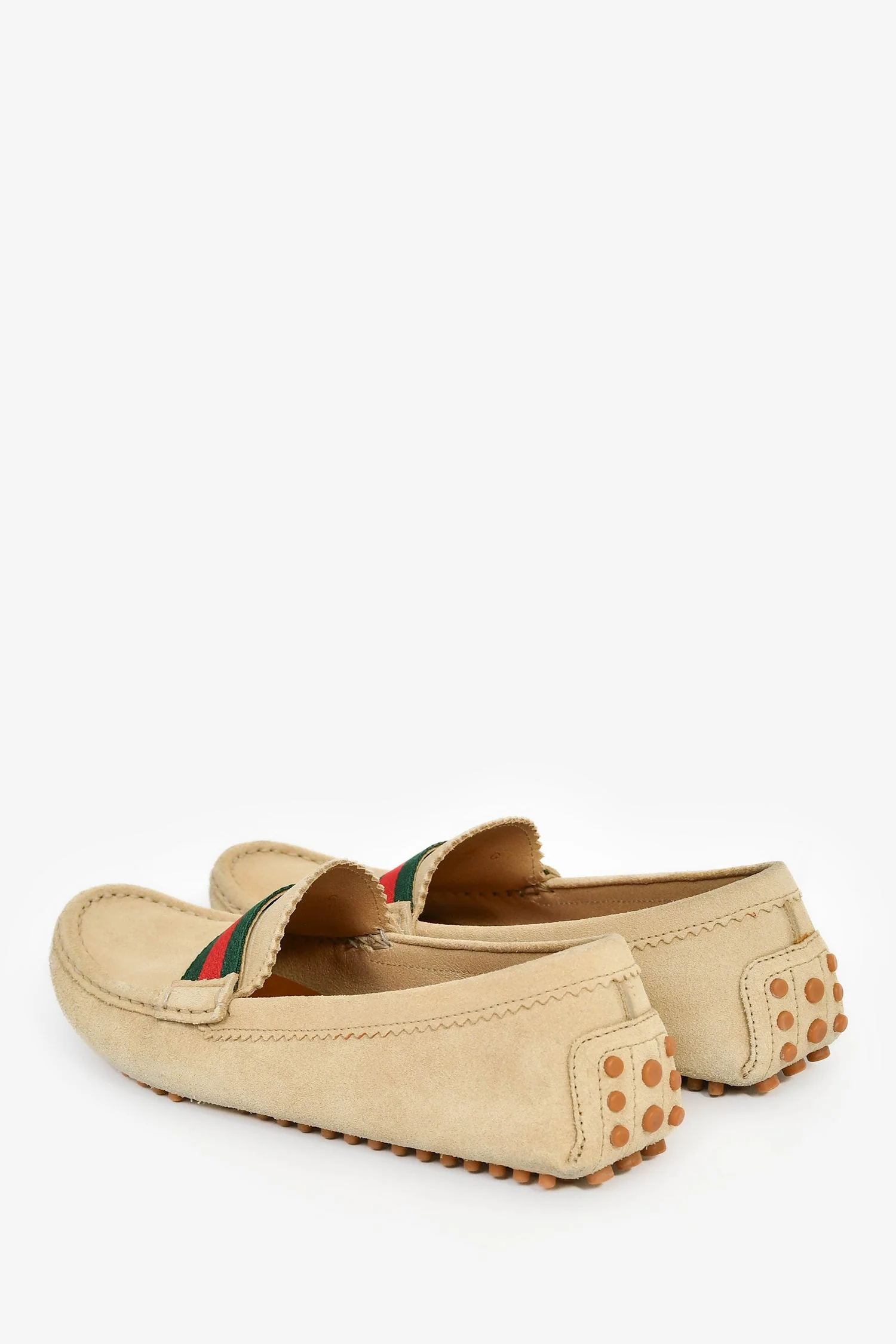 Gucci Beige Suede Web Stripe Driving Loafers Size 38 - Image 5