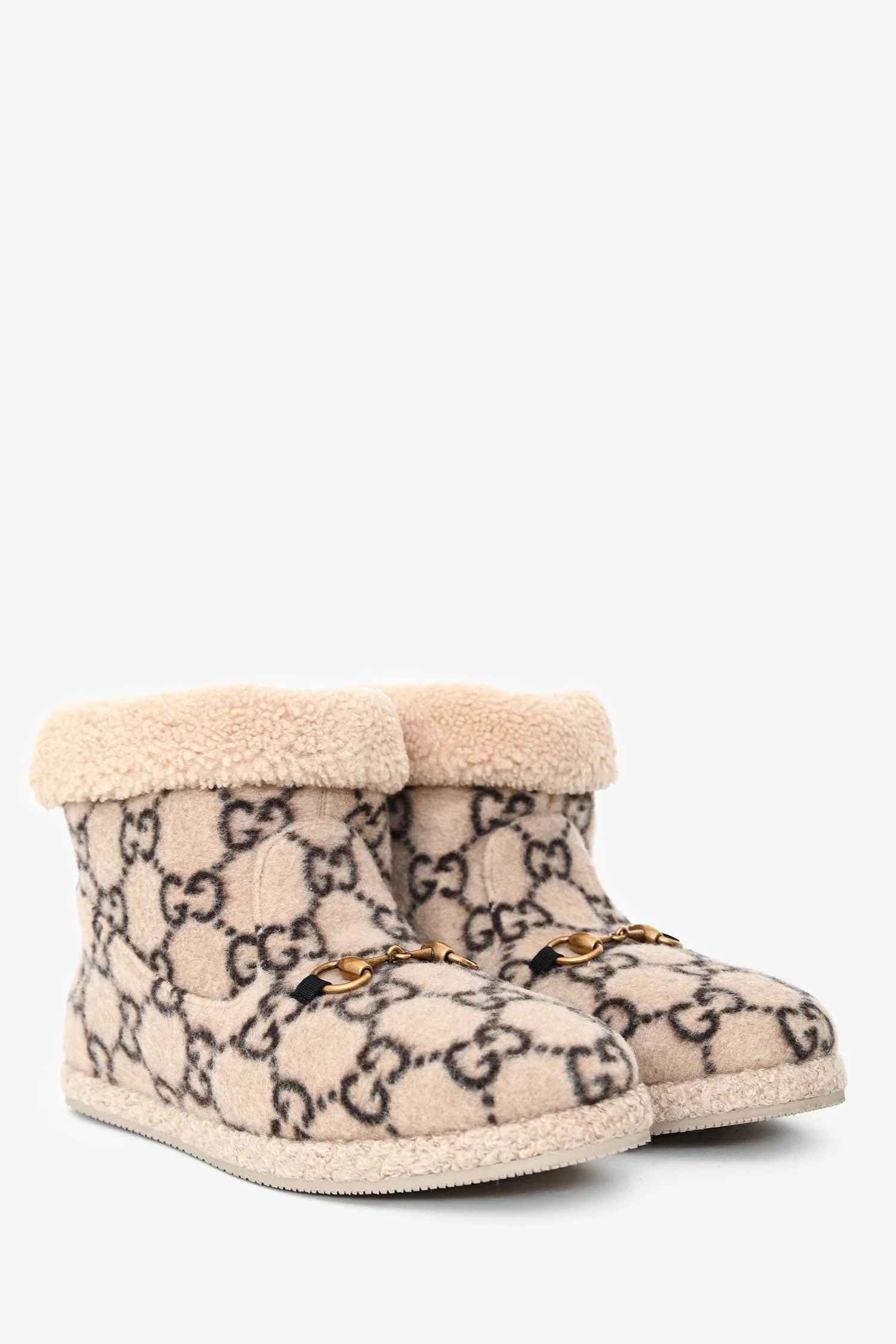 Gucci Beige Wool Monogram Horsebit Boots Size 41 - Image 2