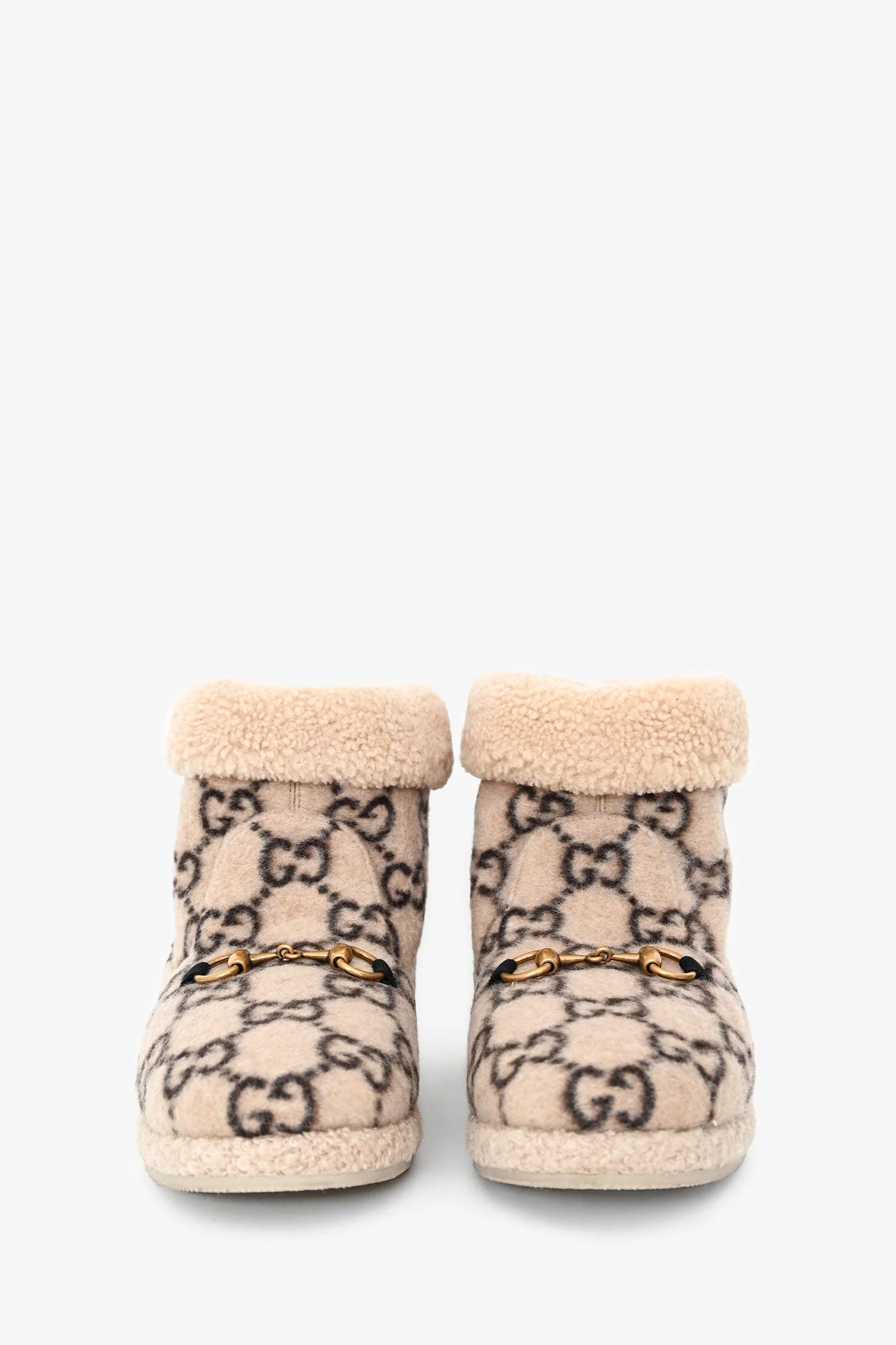 Gucci Beige Wool Monogram Horsebit Boots Size 41 - Image 3