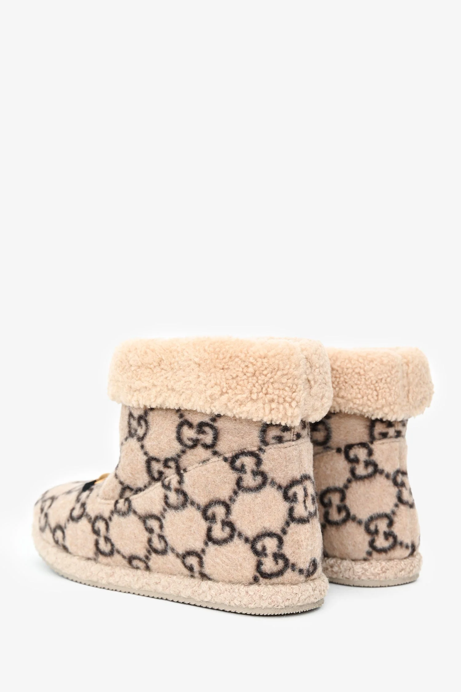 Gucci Beige Wool Monogram Horsebit Boots Size 41 - Image 4