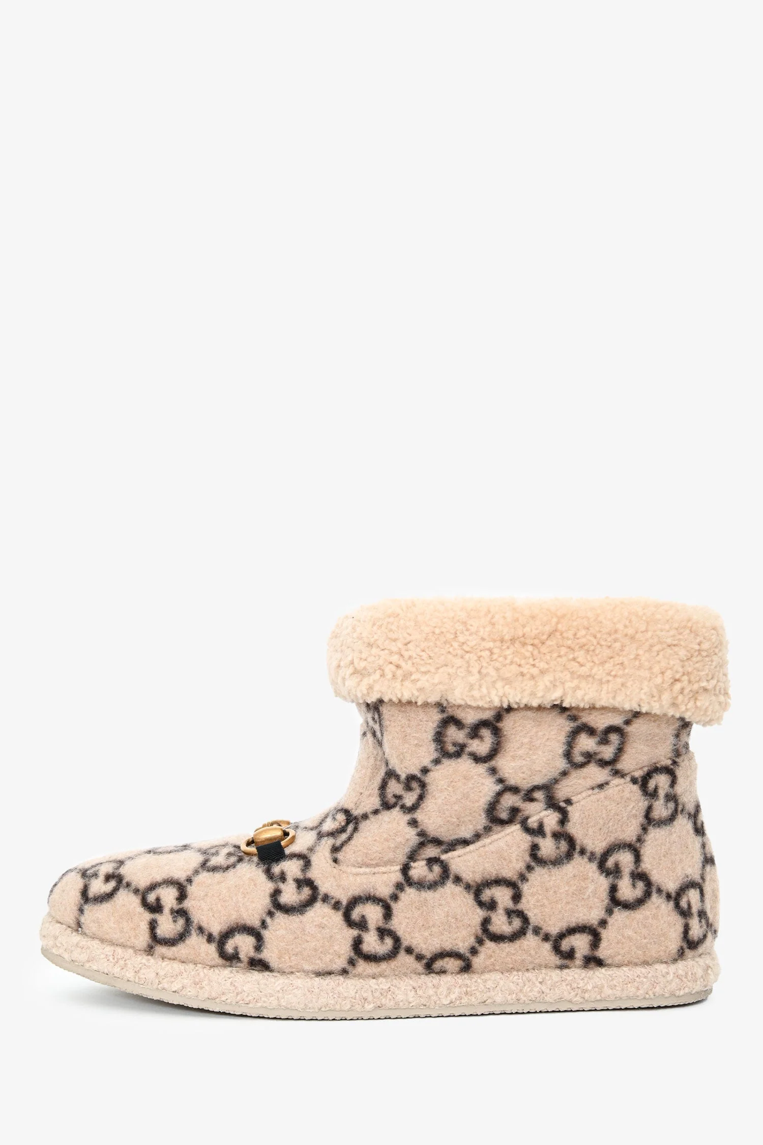 Gucci Beige Wool Monogram Horsebit Boots Size 41 - Image 5