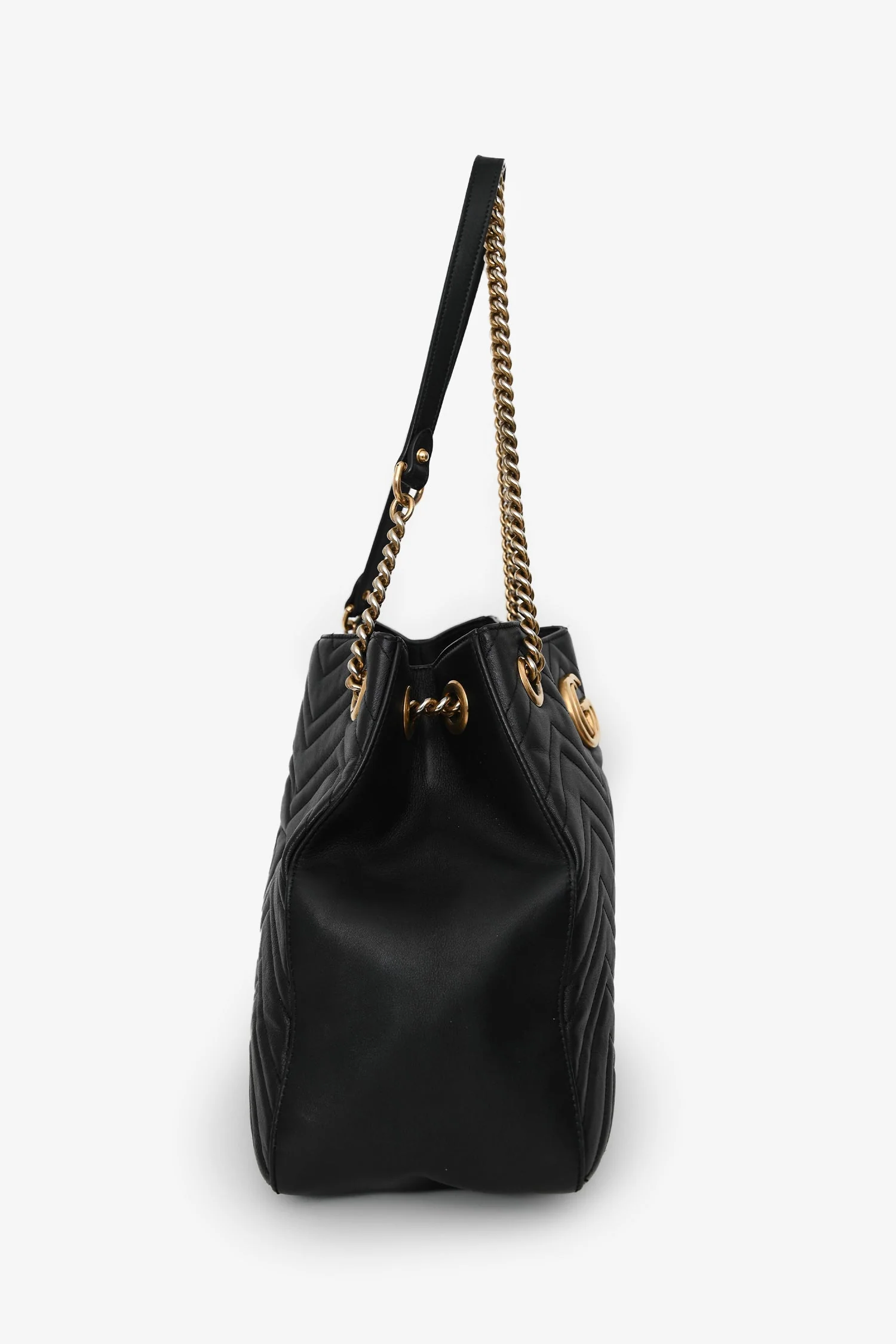 Gucci Black Chevron Leather Marmont Tote Bag - Image 3