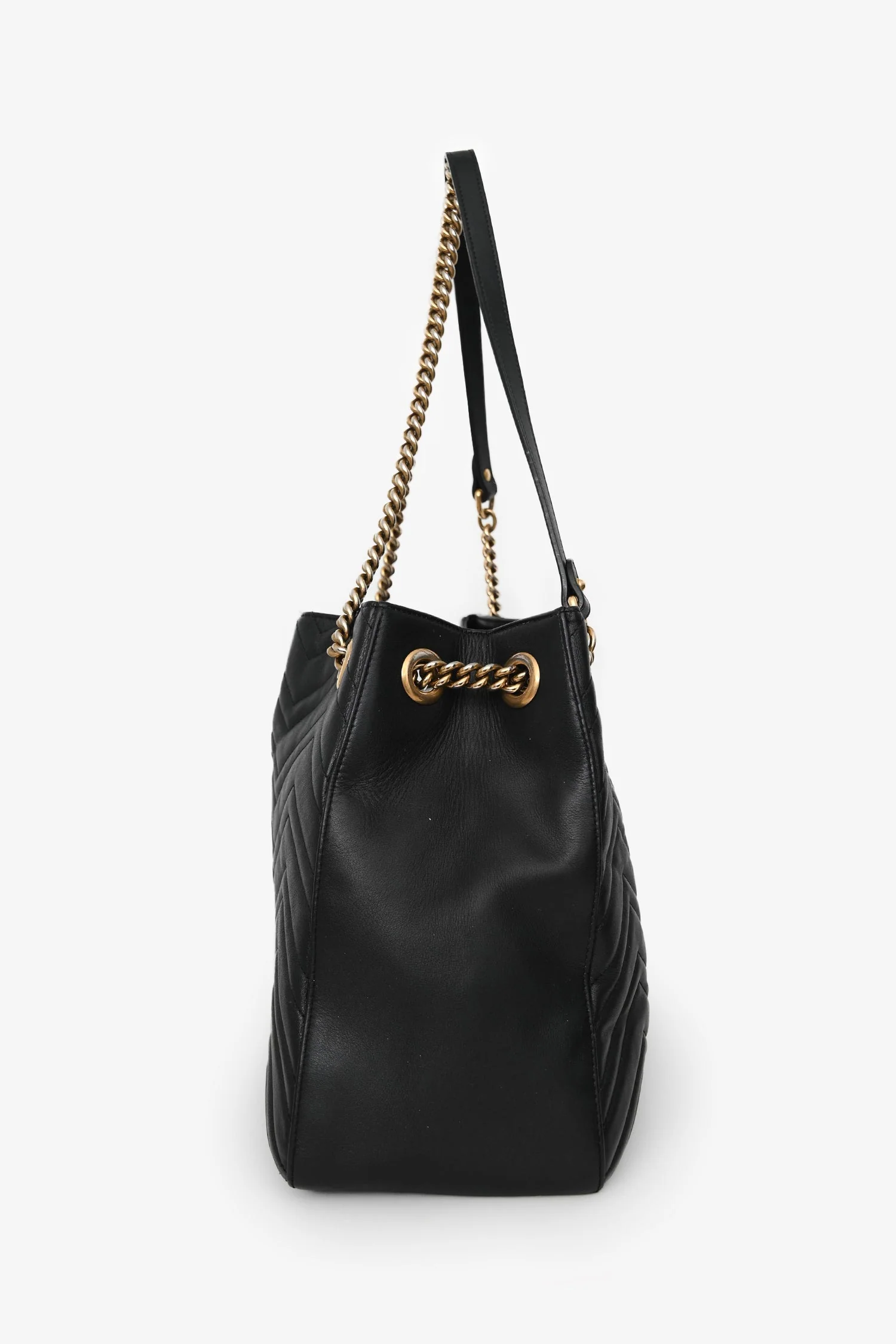 Gucci Black Chevron Leather Marmont Tote Bag - Image 4