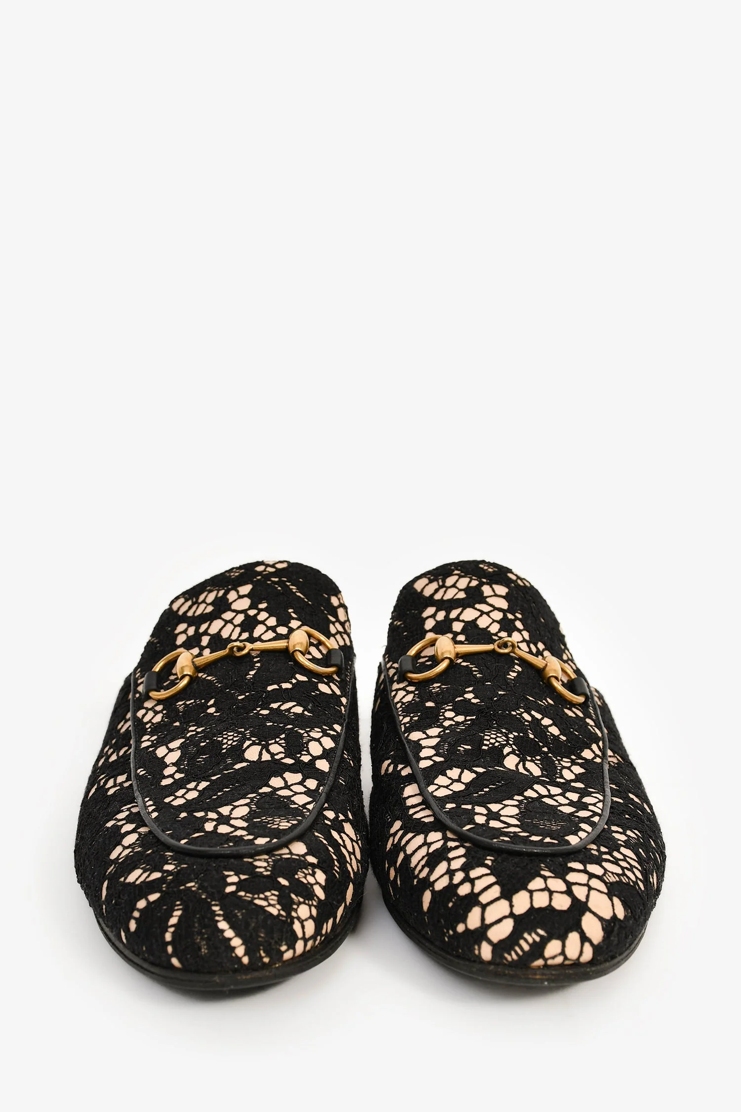 Gucci Black/Cream Lace Fabric Princetown Mules Size 38.5 - Image 3