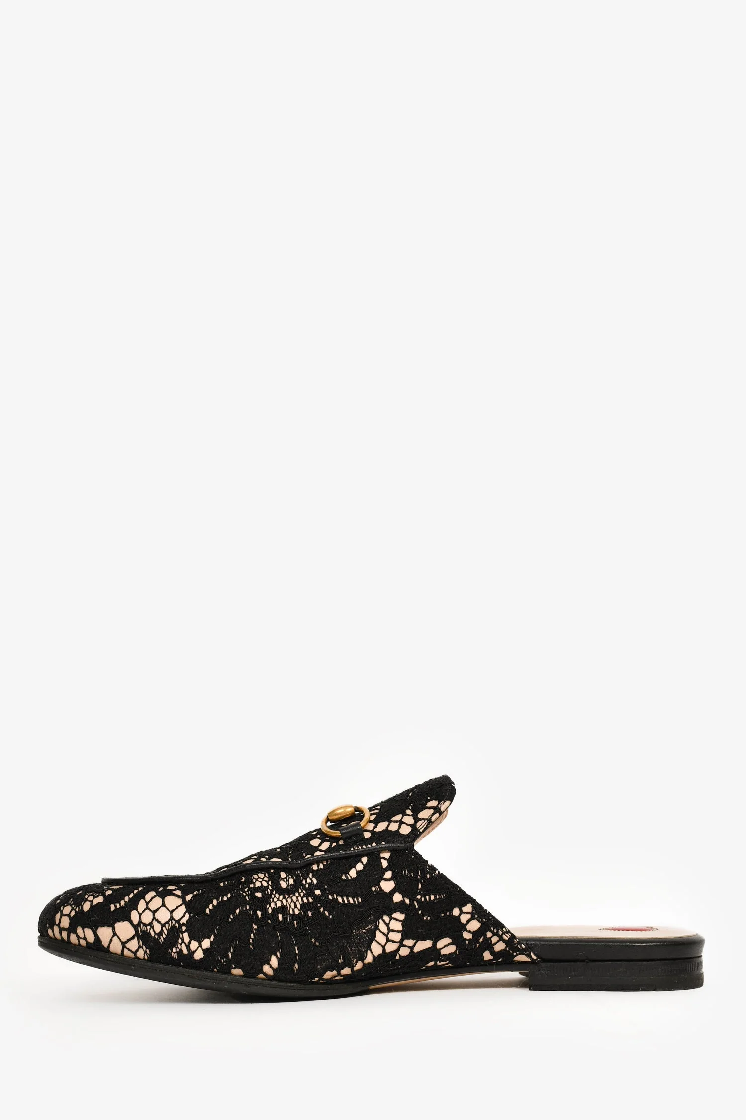 Gucci Black/Cream Lace Fabric Princetown Mules Size 38.5 - Image 4
