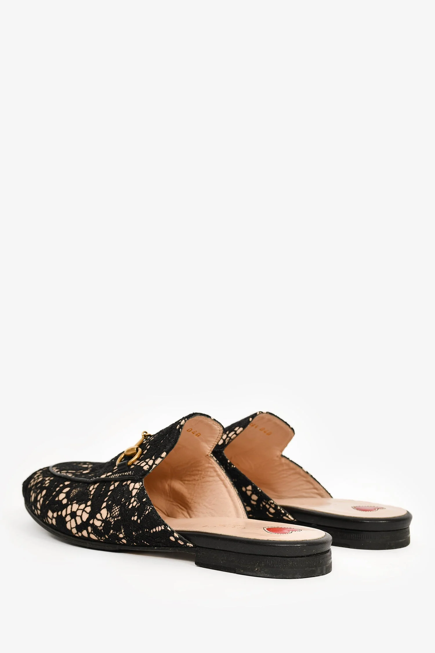 Gucci Black/Cream Lace Fabric Princetown Mules Size 38.5 - Image 5