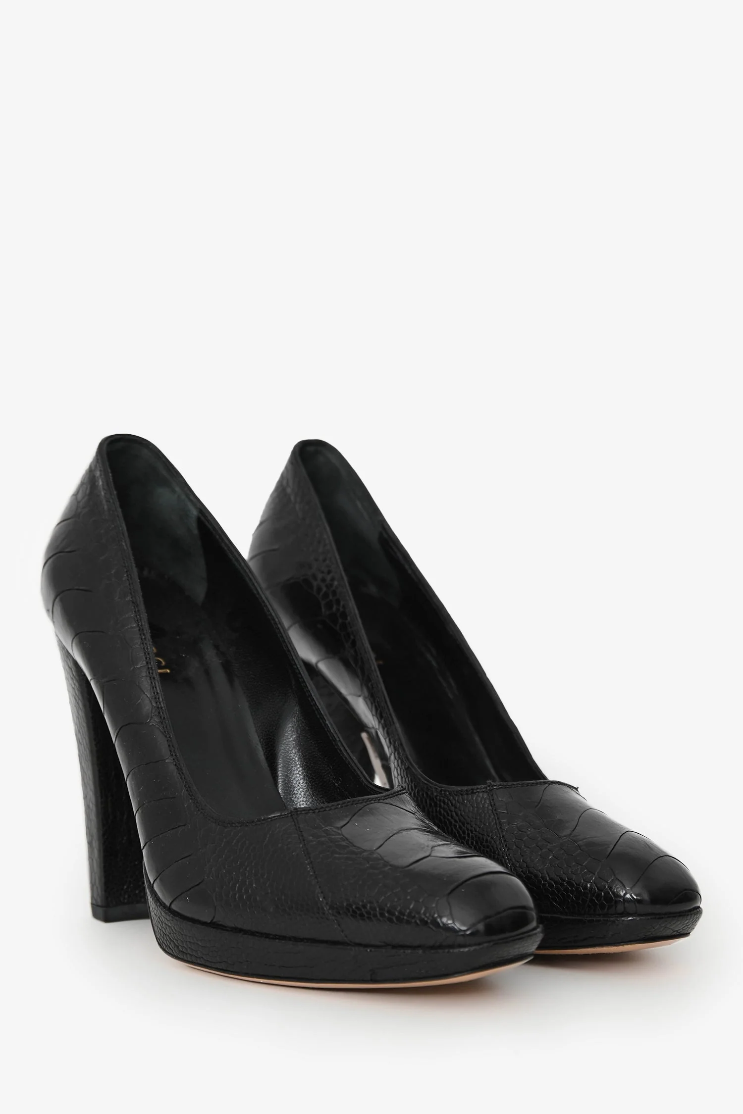 Gucci Black Embossed Leather Heels Size 6.5 - Image 2