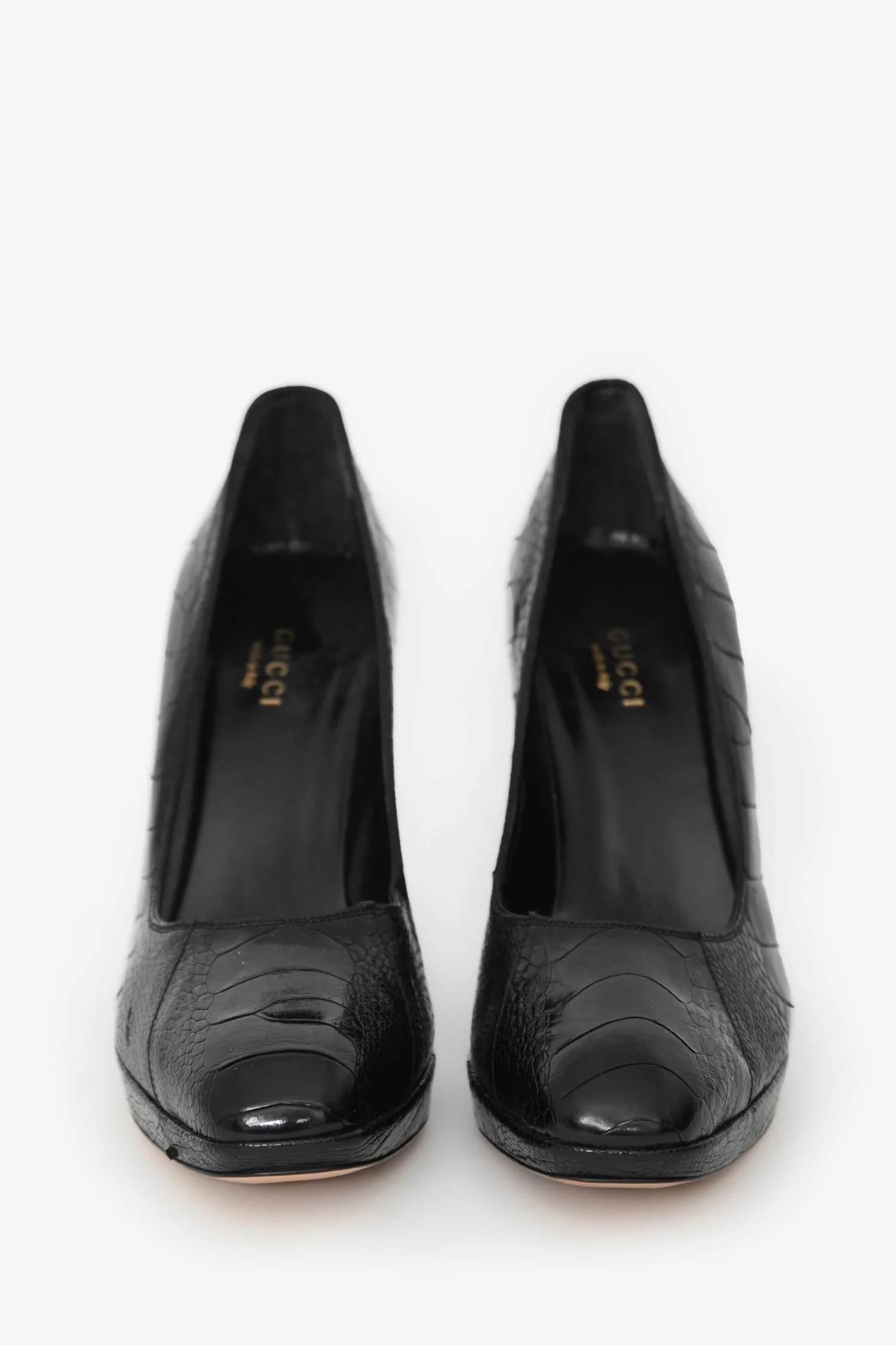 Gucci Black Embossed Leather Heels Size 6.5 - Image 3