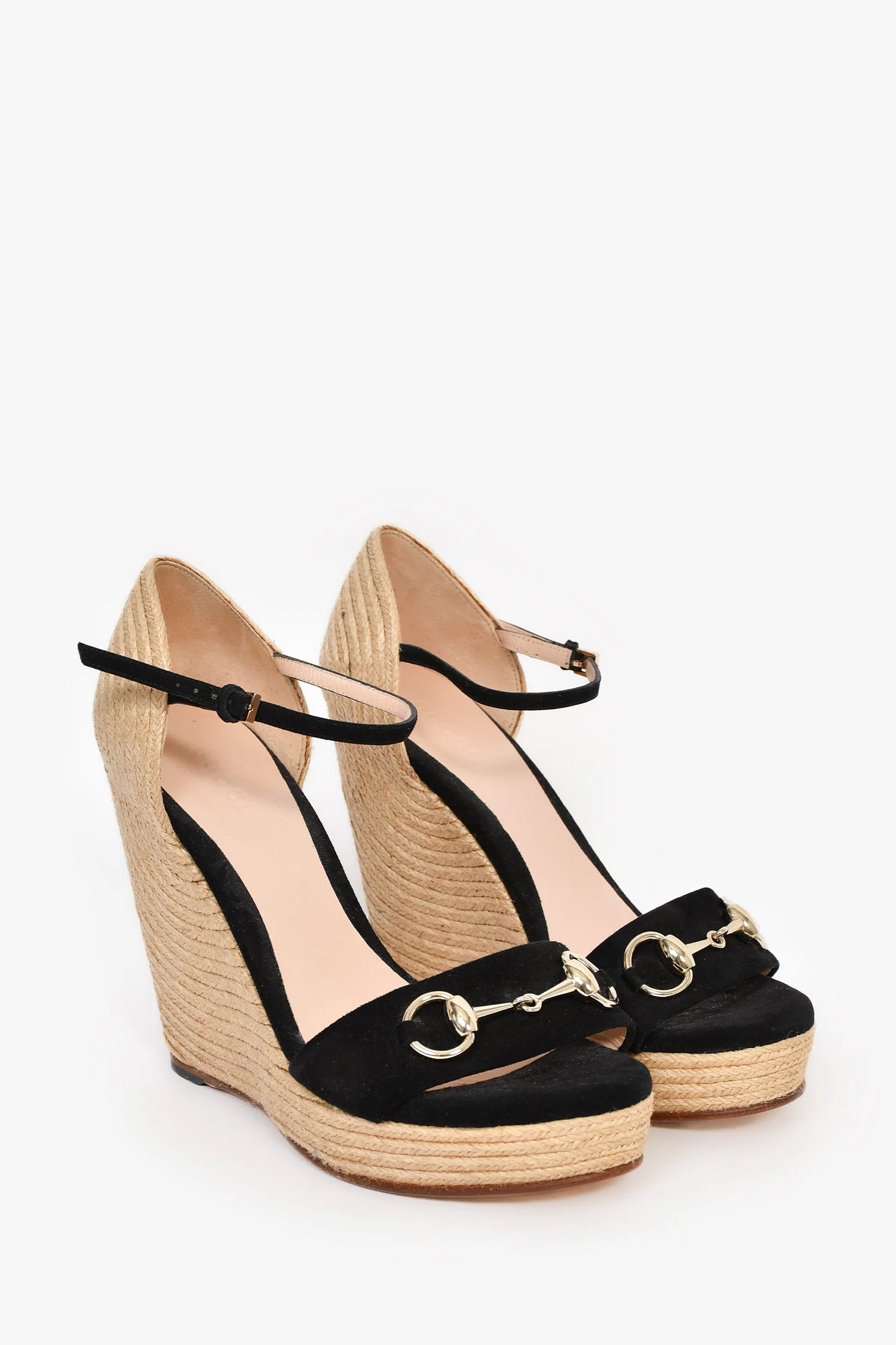 Gucci Black/Espadrille Horsebit Wedge Heels Size 37 - Image 2