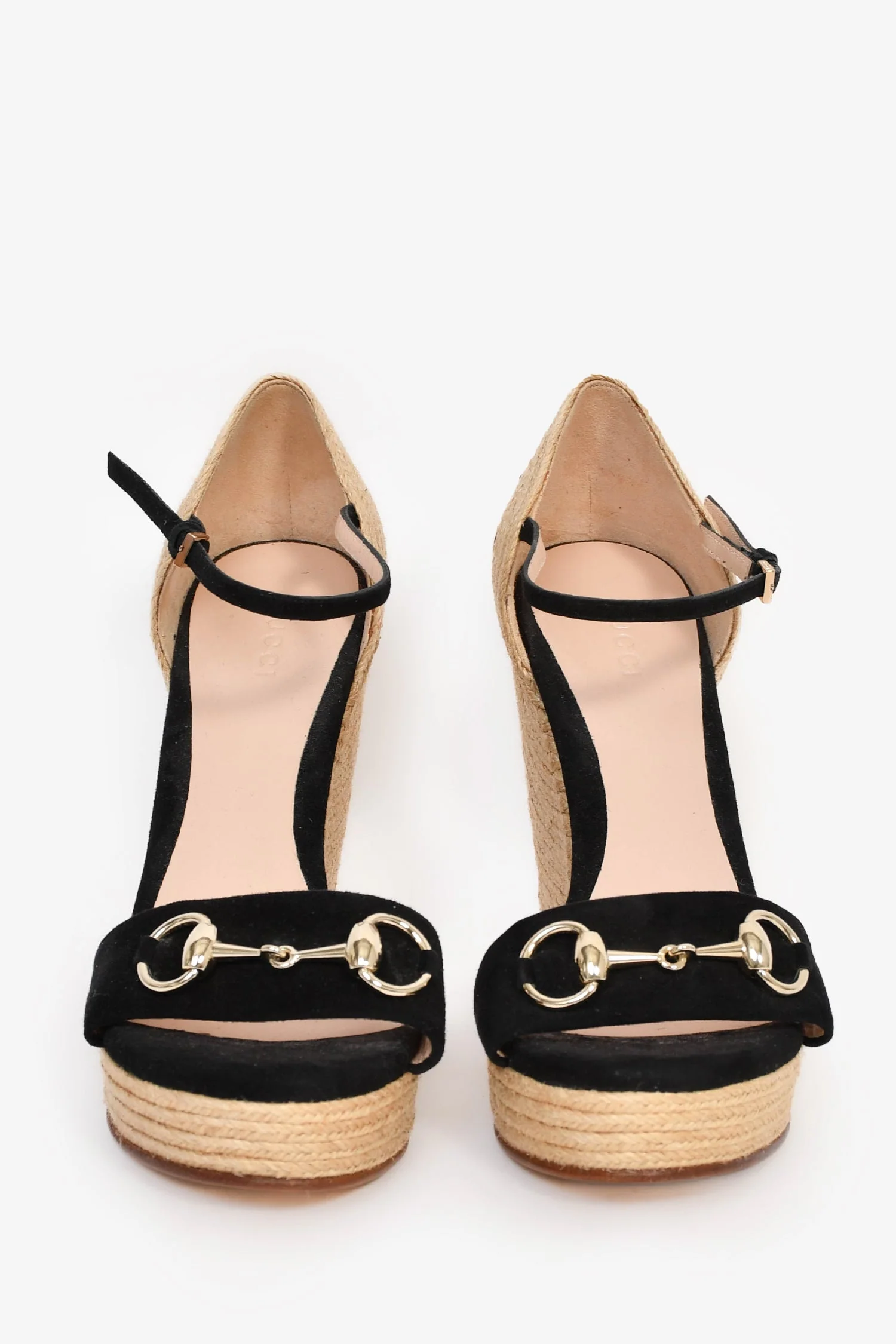 Gucci Black/Espadrille Horsebit Wedge Heels Size 37 - Image 3