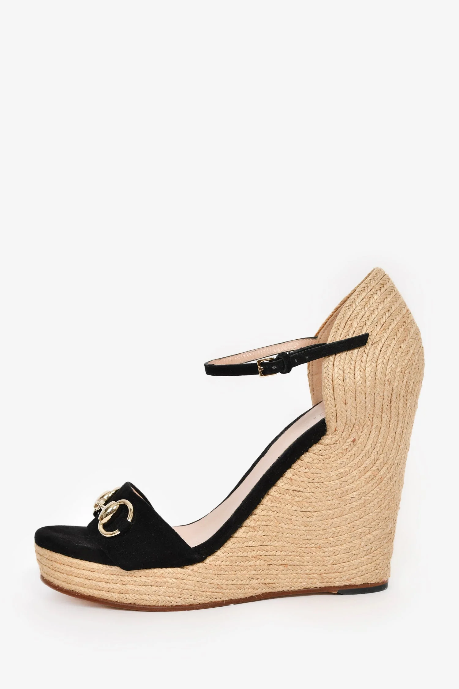 Gucci Black/Espadrille Horsebit Wedge Heels Size 37 - Image 4