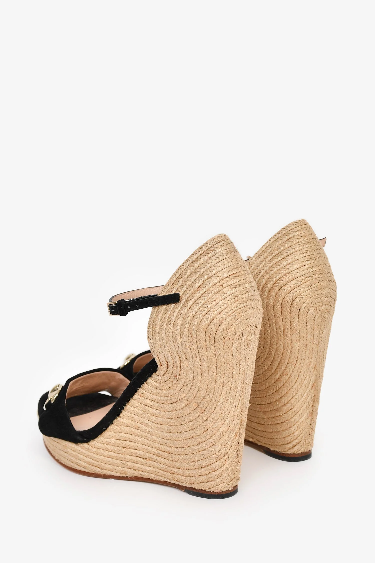 Gucci Black/Espadrille Horsebit Wedge Heels Size 37 - Image 5
