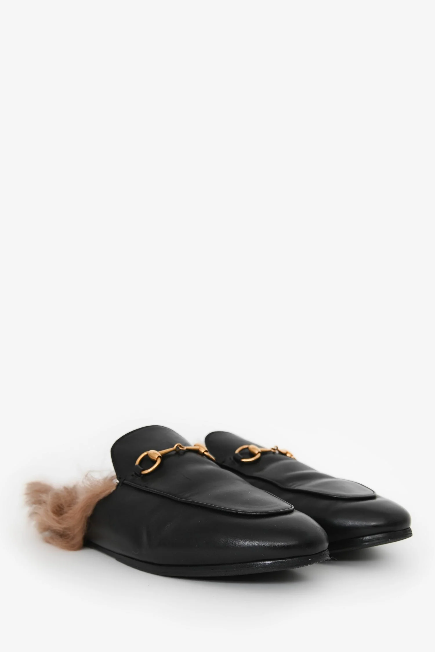 Gucci Black Fur Horsebit Princetown Slides Size 40 - Image 2