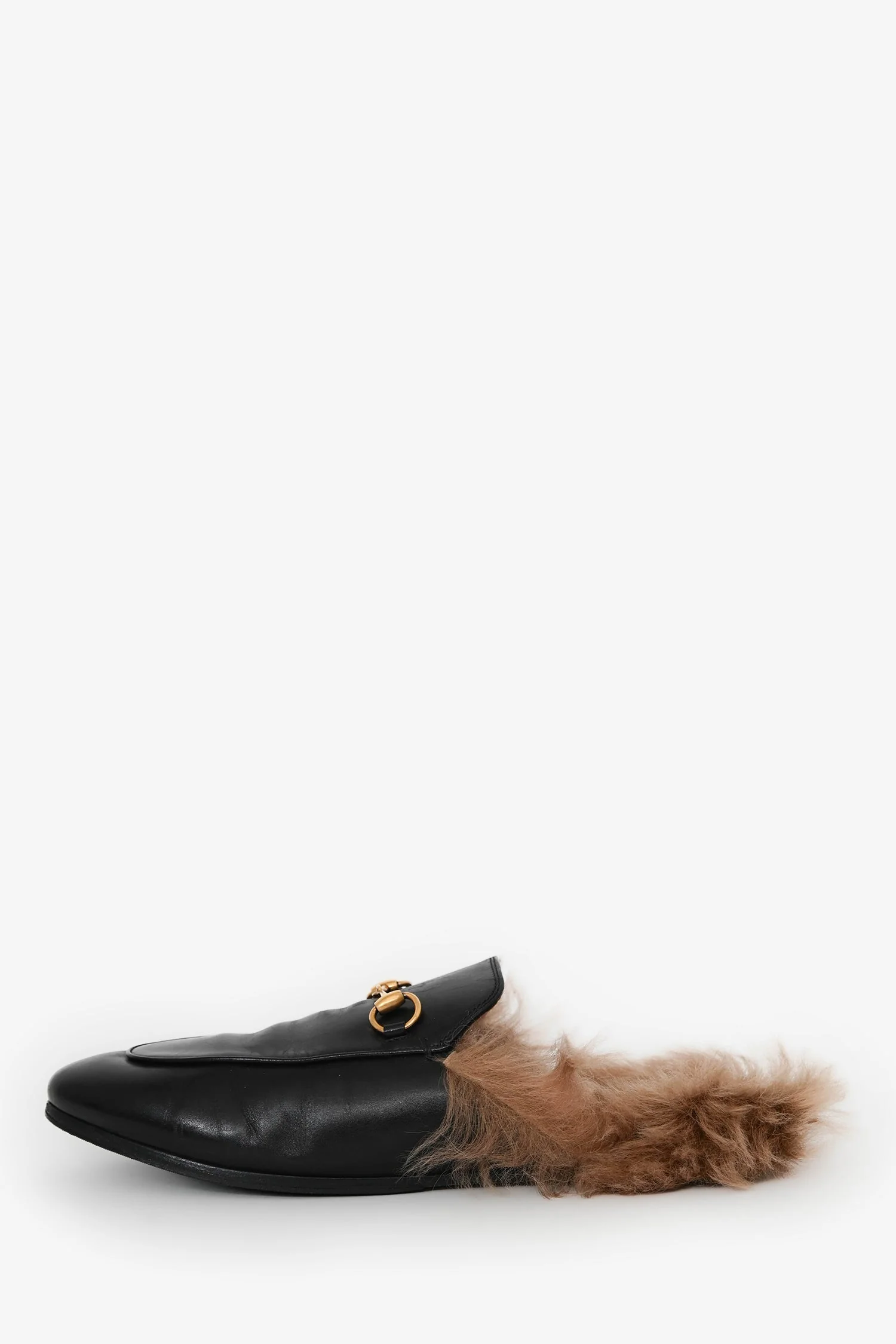 Gucci Black Fur Horsebit Princetown Slides Size 40 - Image 3