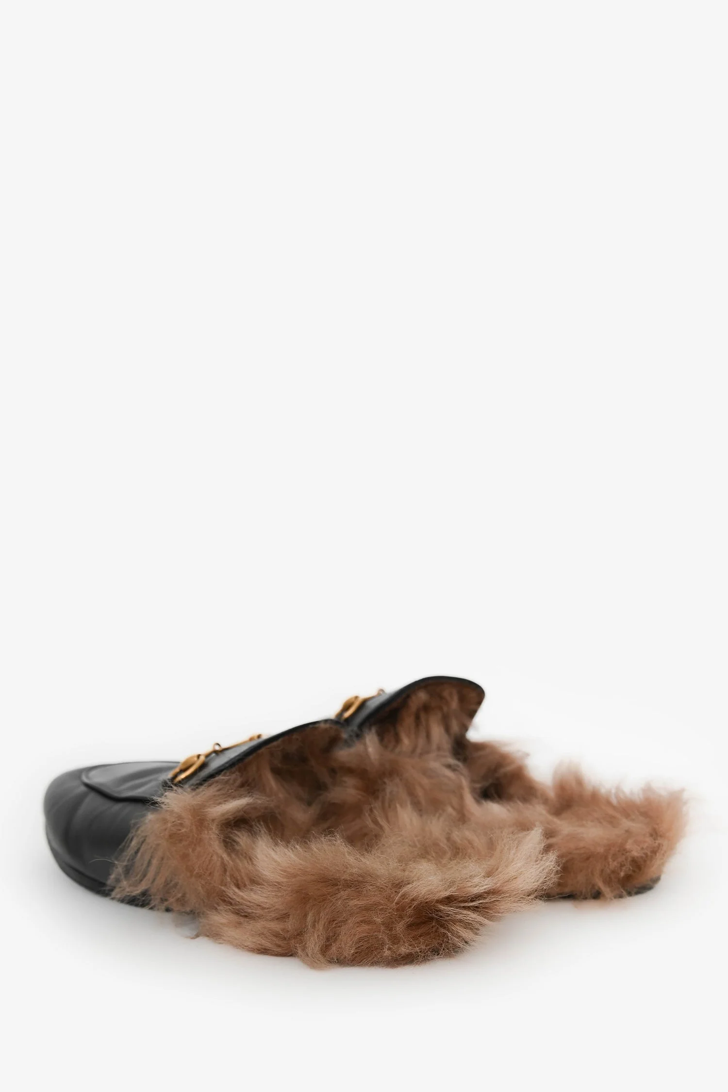 Gucci Black Fur Horsebit Princetown Slides Size 40 - Image 5