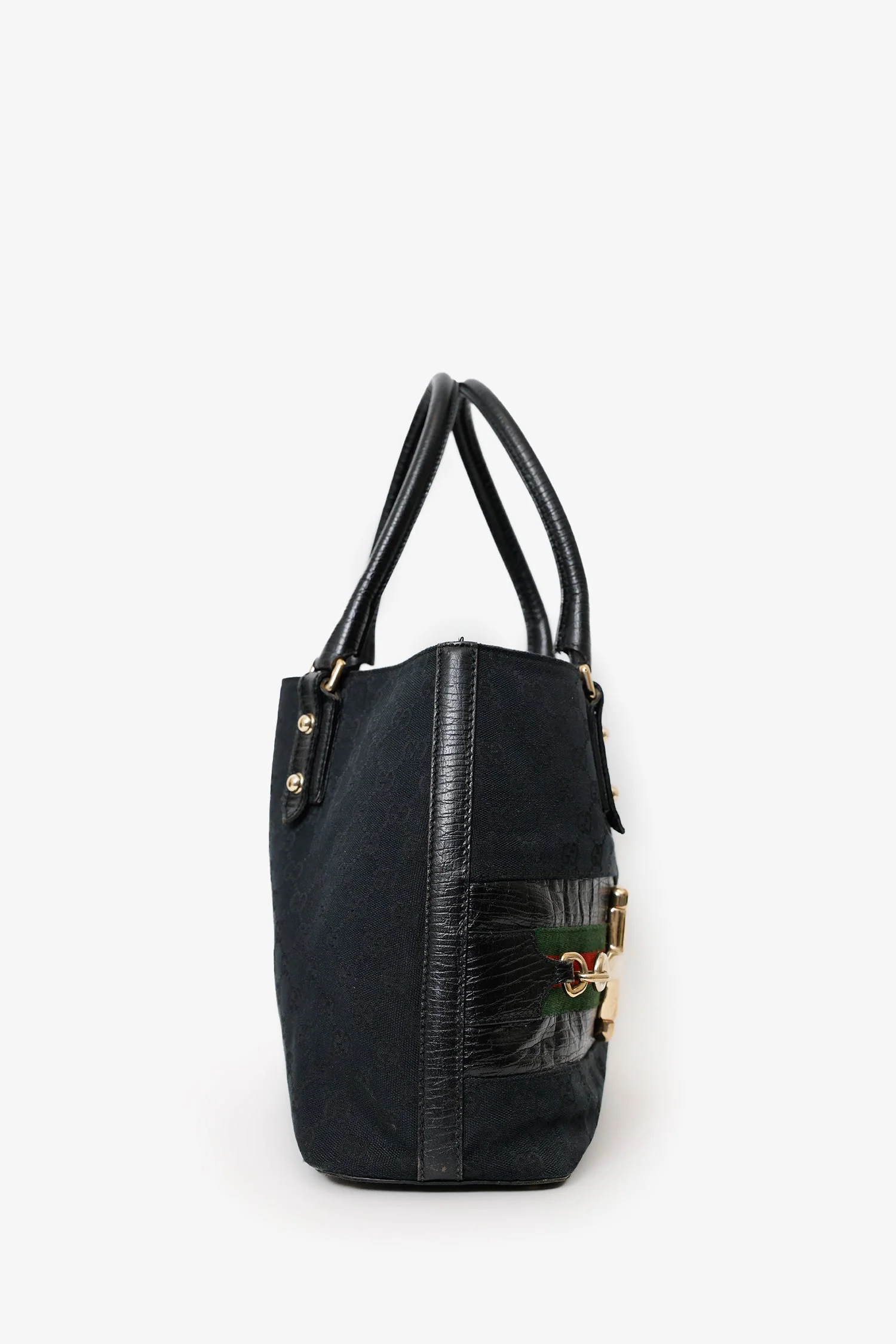 Gucci Black GG Canvas Horsebit Tote Bag - Image 3
