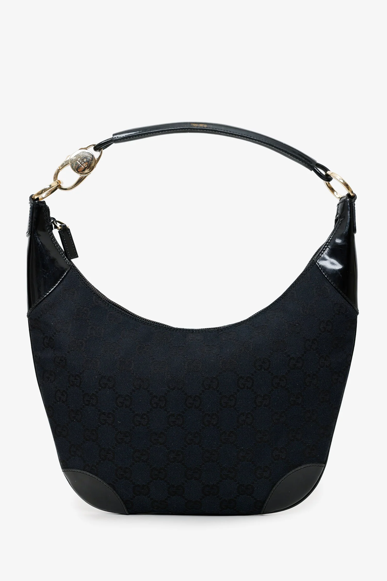 Gucci Black GG Canvas/Patent Leather Clip Hobo - Image 2