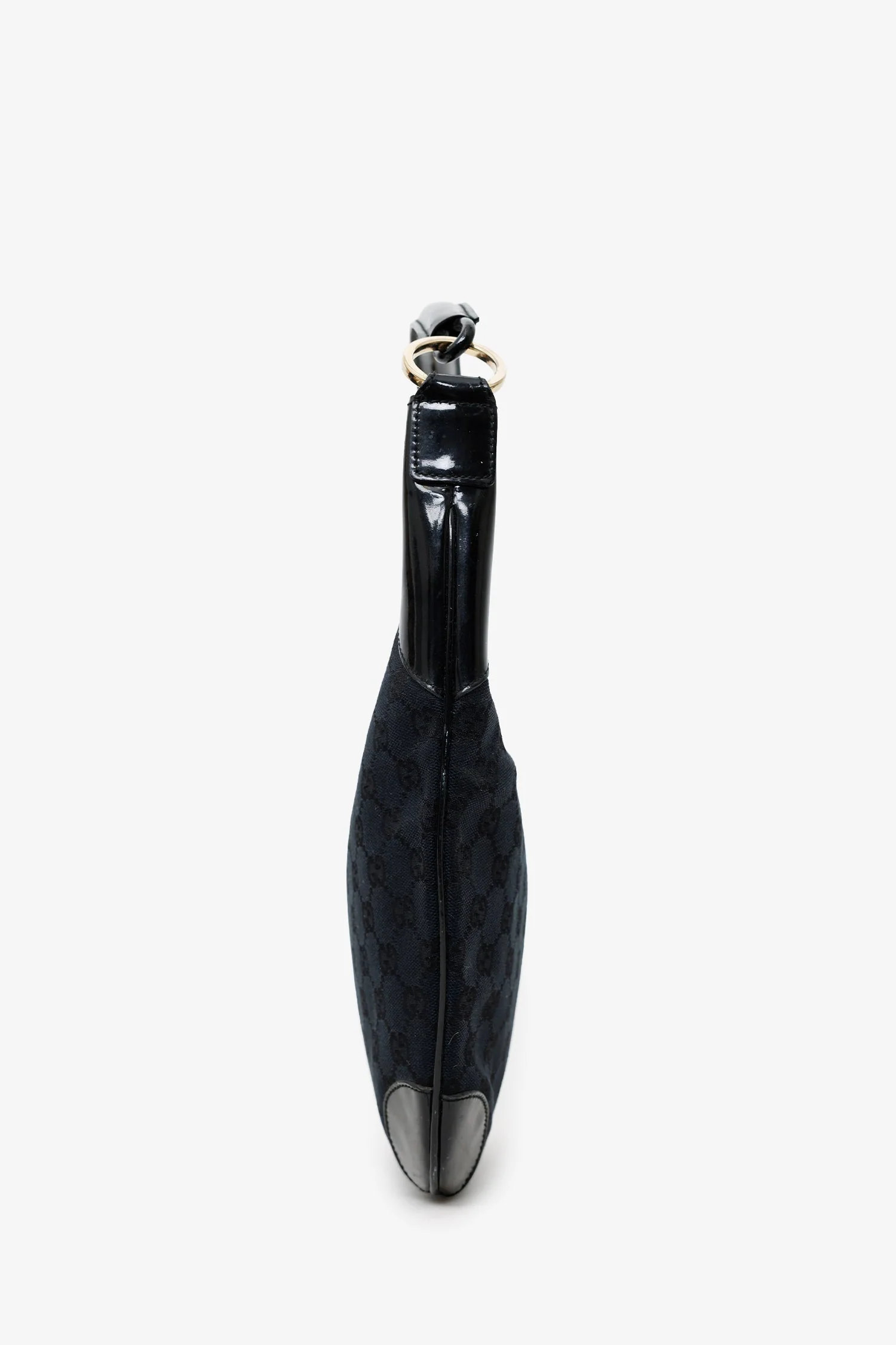 Gucci Black GG Canvas/Patent Leather Clip Hobo - Image 3
