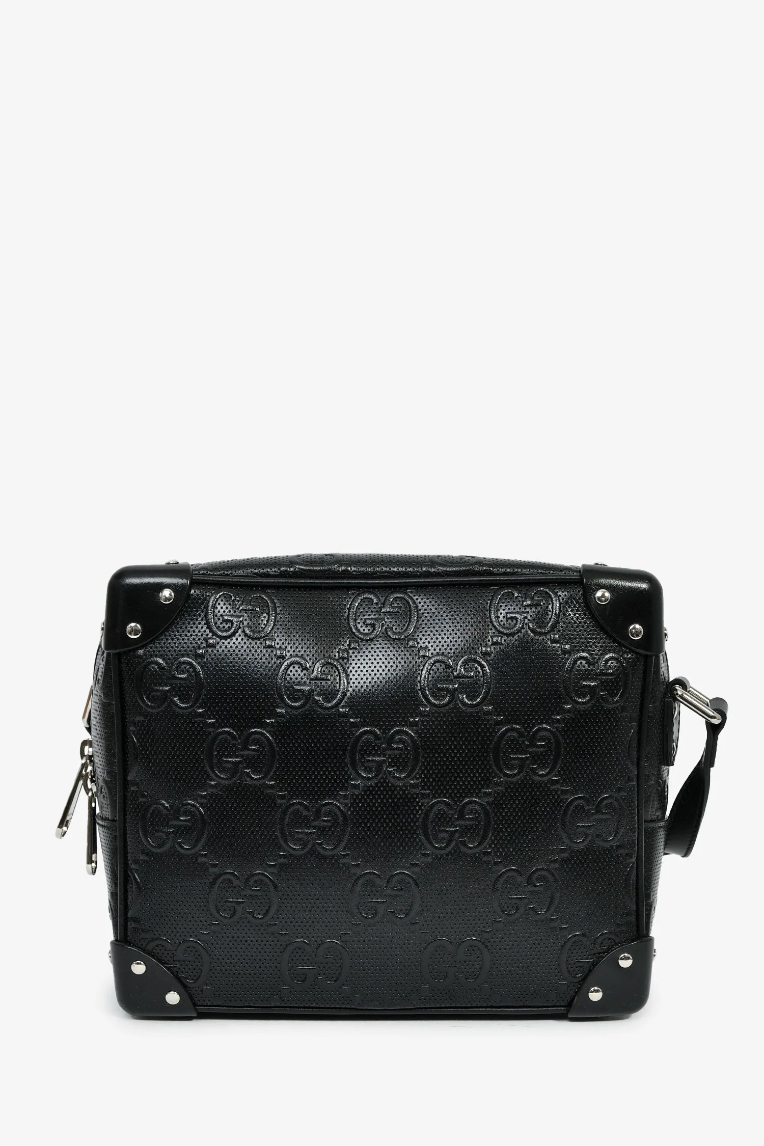 Gucci Black GG Embossed Leather Soft Trunk Messenger Bag - Image 2