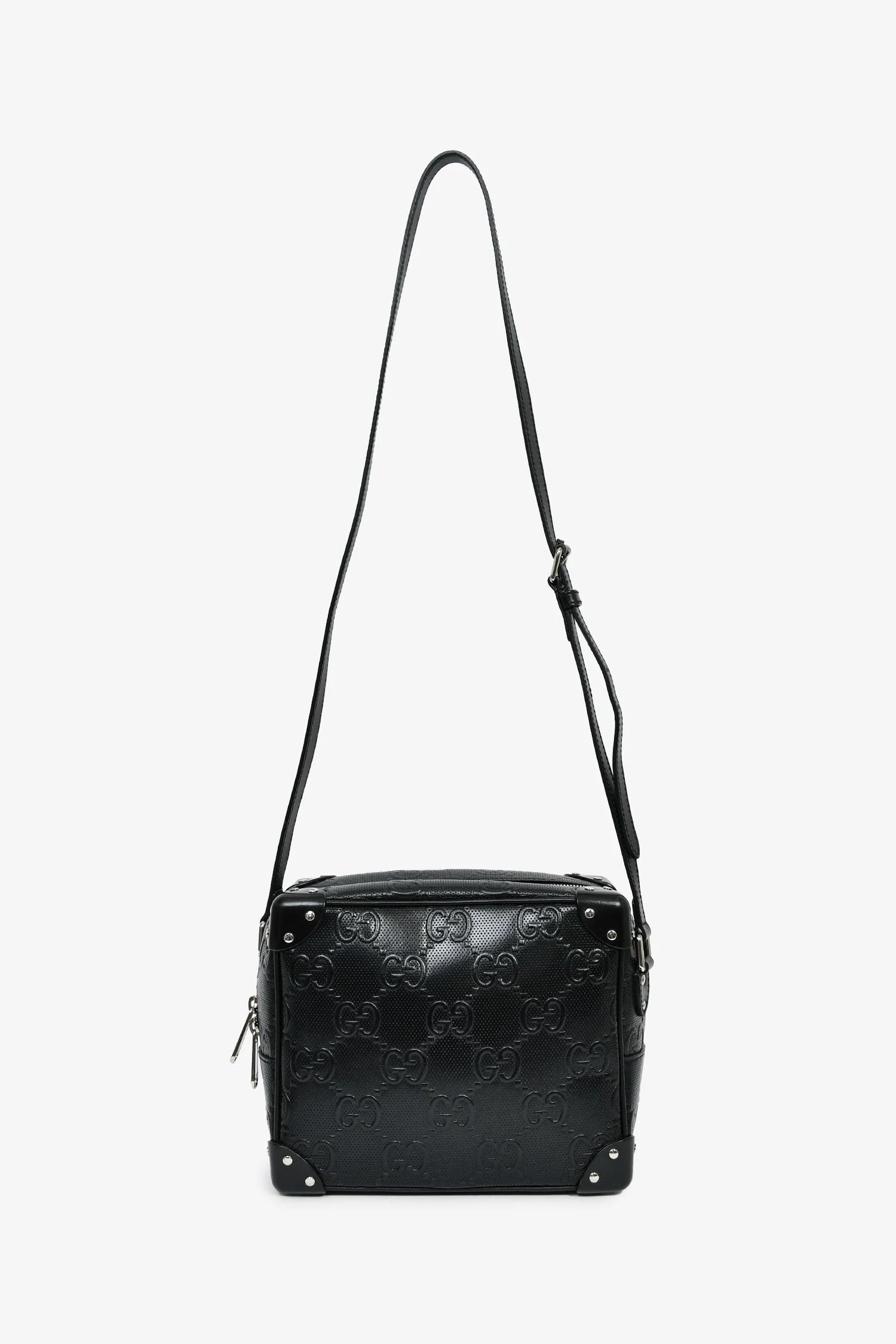 Gucci Black GG Embossed Leather Soft Trunk Messenger Bag - Image 7