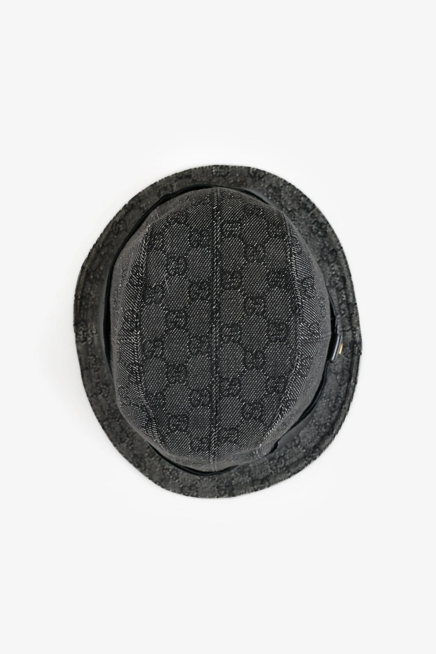 Gucci Black GG Monoram Denim Leather Trim Bucket Hat Size S - Image 3