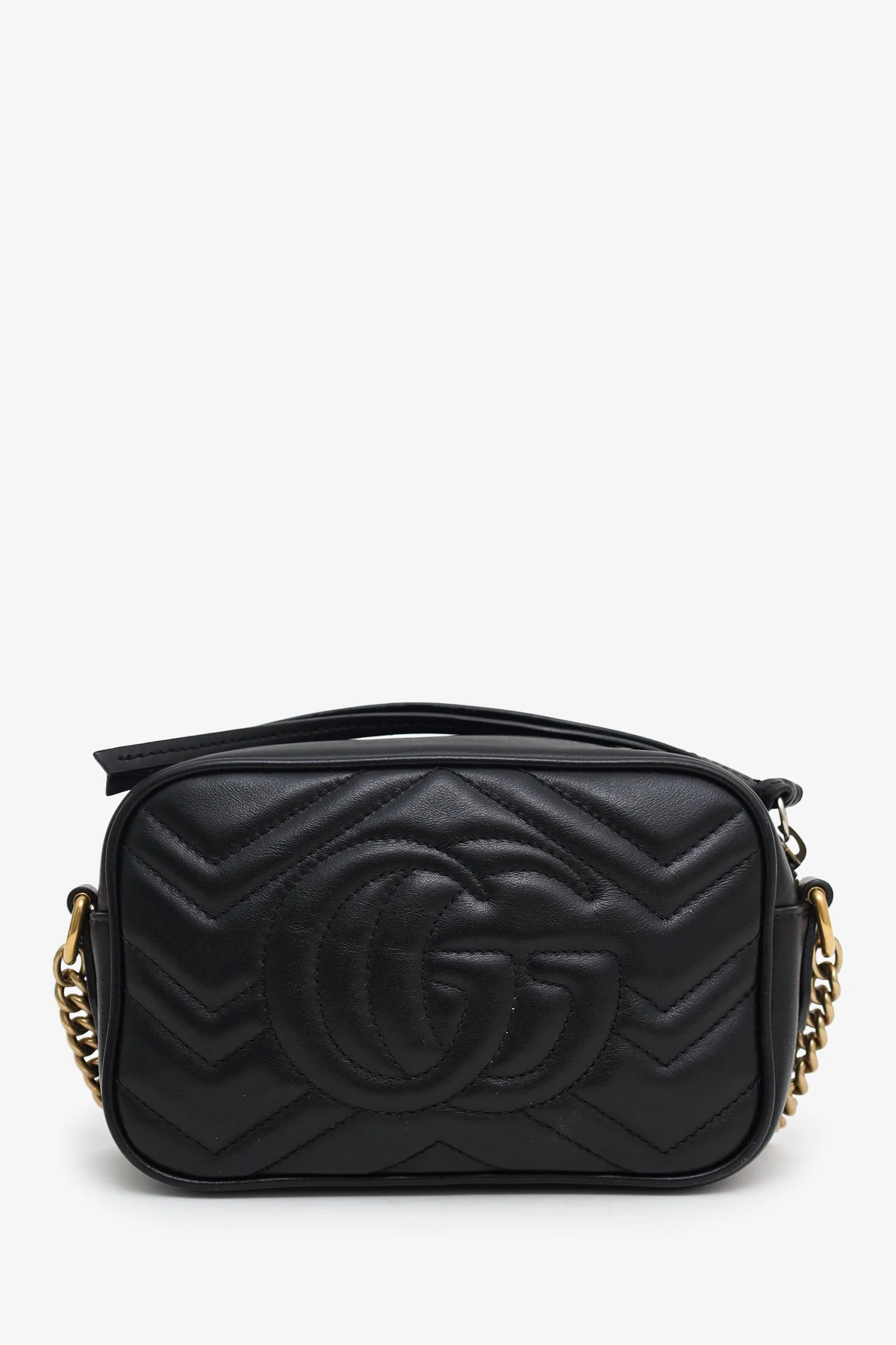 Gucci Black GG Quilted Chevron Leather Marmont Mini Camera Bag - Image 2