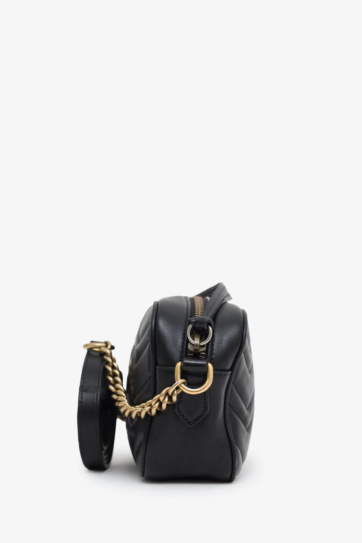 Gucci Black GG Quilted Chevron Leather Marmont Mini Camera Bag - Image 3