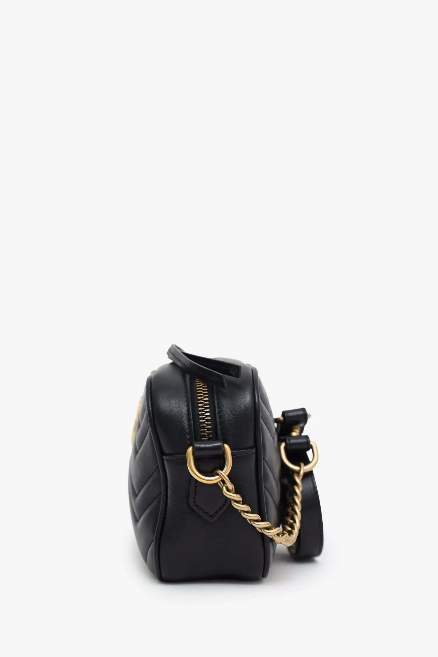 Gucci Black GG Quilted Chevron Leather Marmont Mini Camera Bag - Image 4