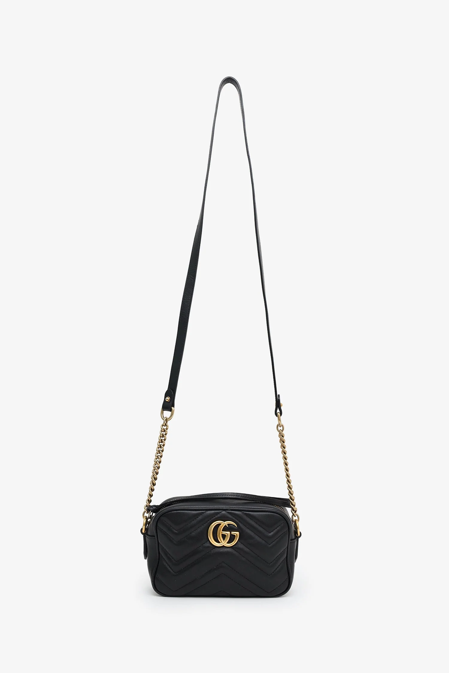 Gucci Black GG Quilted Chevron Leather Marmont Mini Camera Bag - Image 6