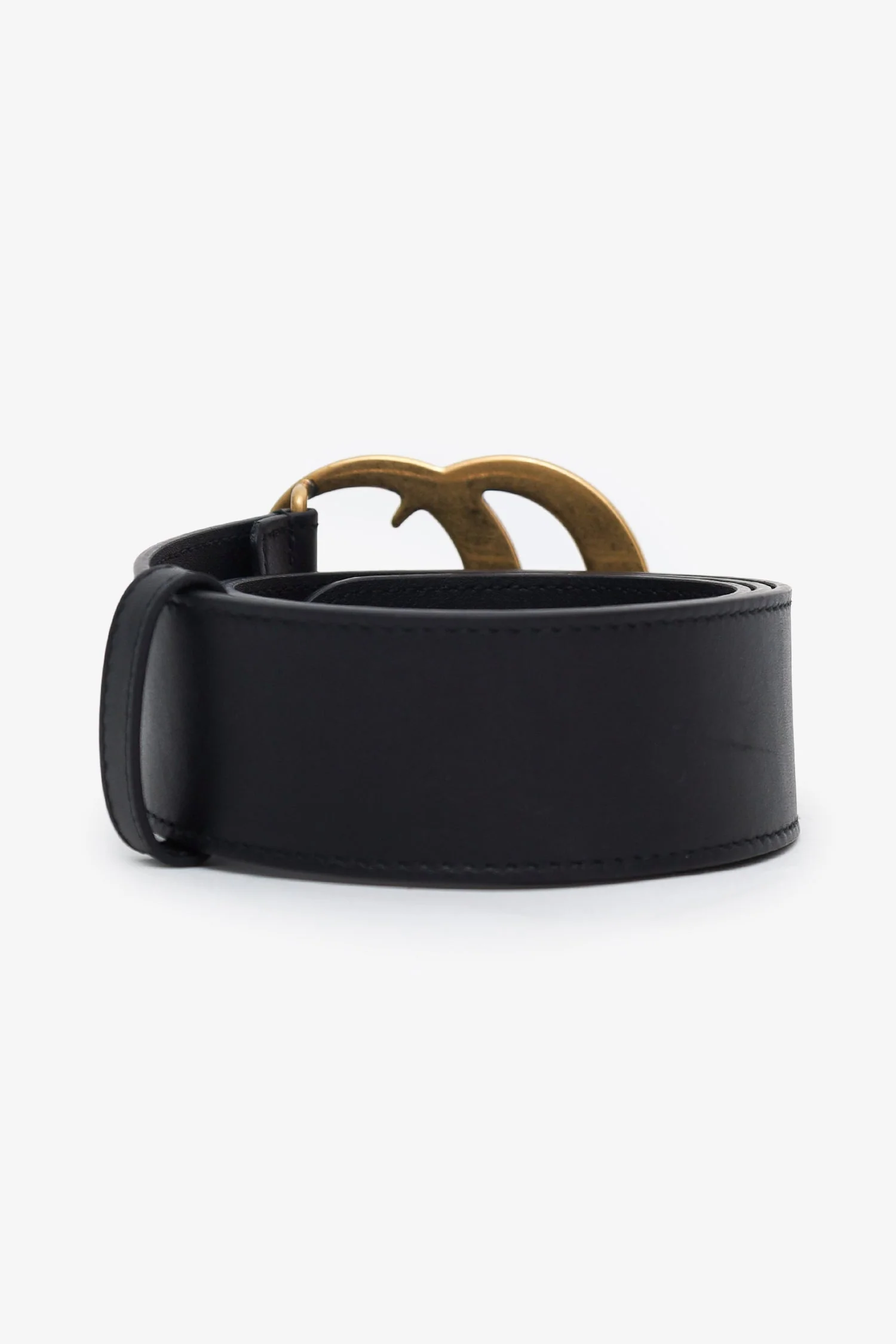 Gucci Black/Gold Leather GG Belt Size 75/30 - Image 3