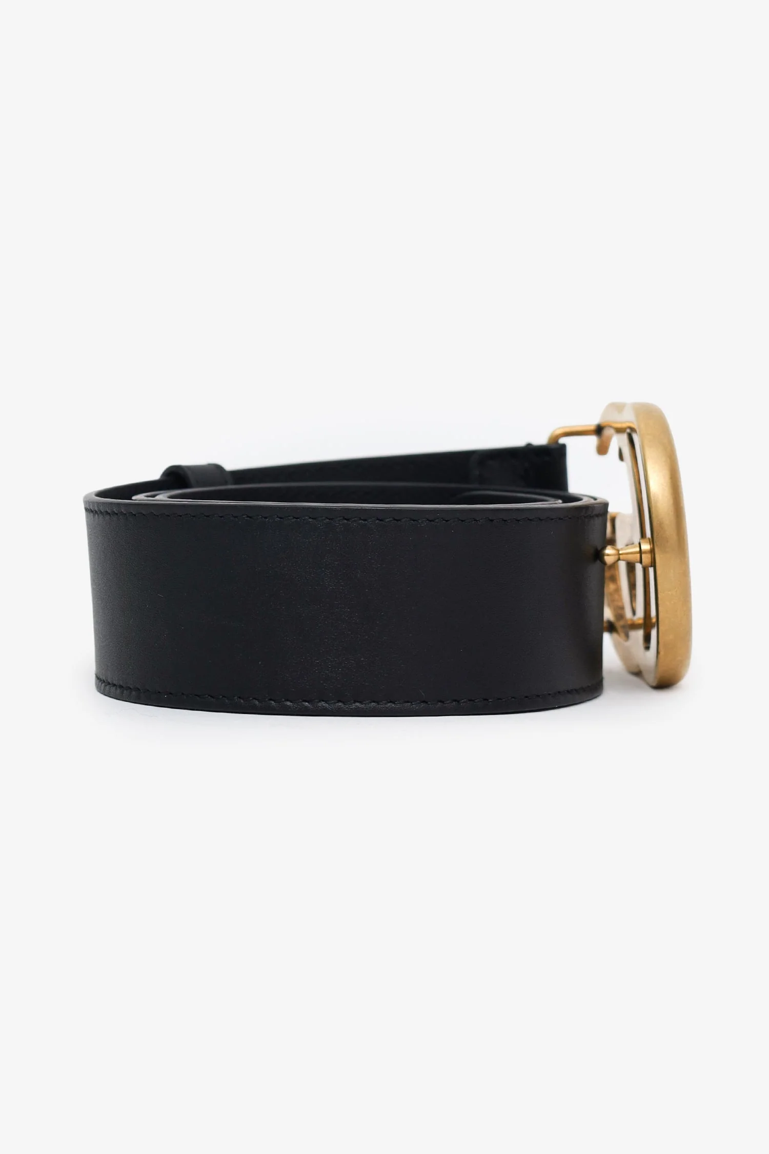 Gucci Black/Gold Leather GG Belt Size 75/30 - Image 4