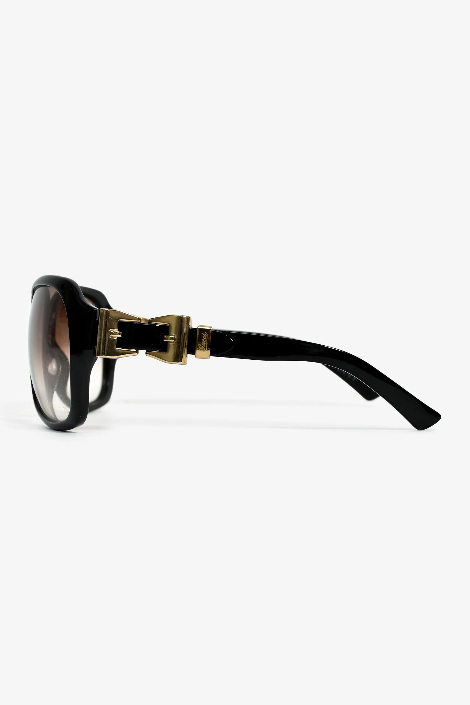 Gucci Black Gold Tone Buckle Detail Oversized Sunglasses - Image 3