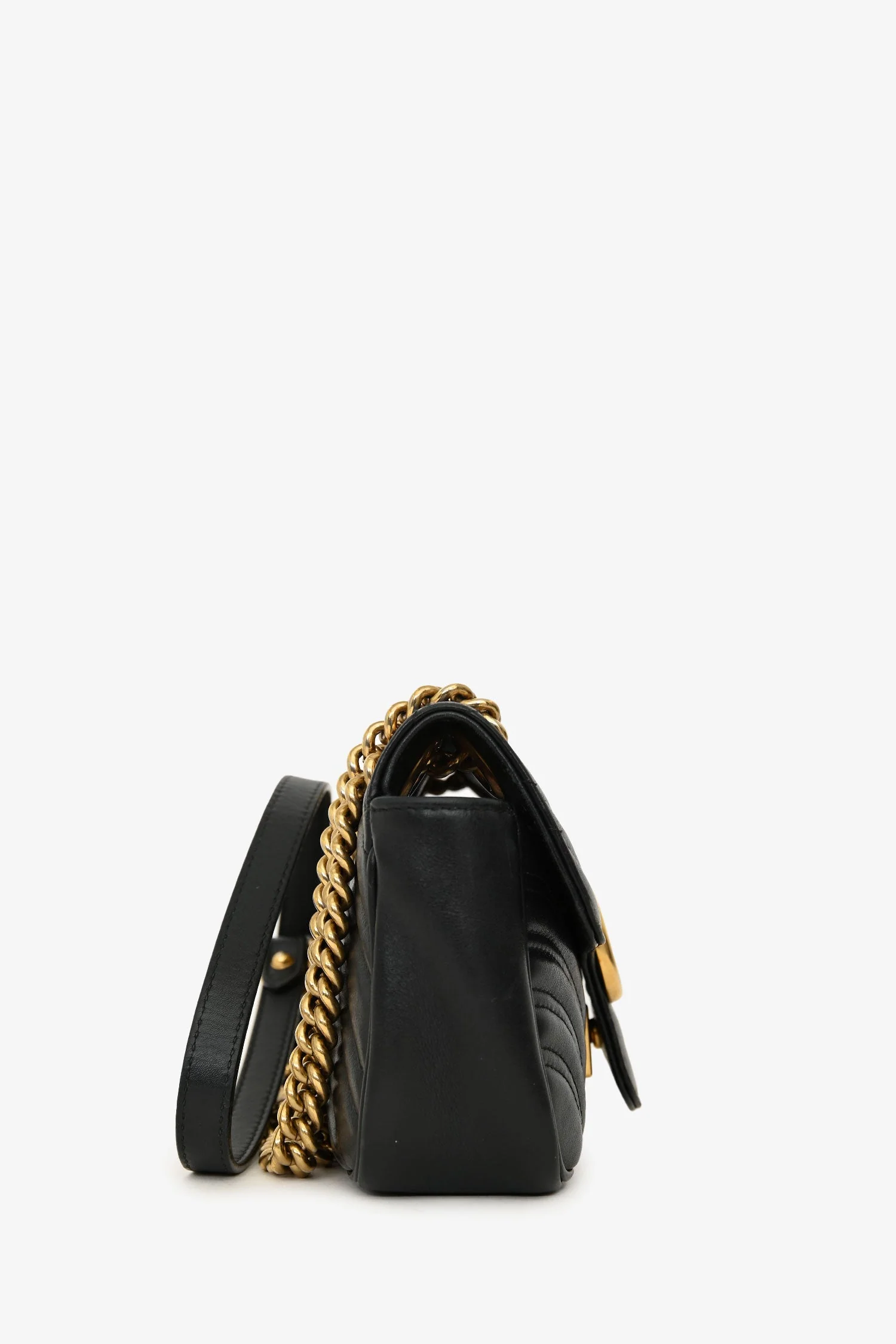 Gucci Black Lambskin Matelasse Small GG Marmont Double Chain Shoulder Bag - Image 3
