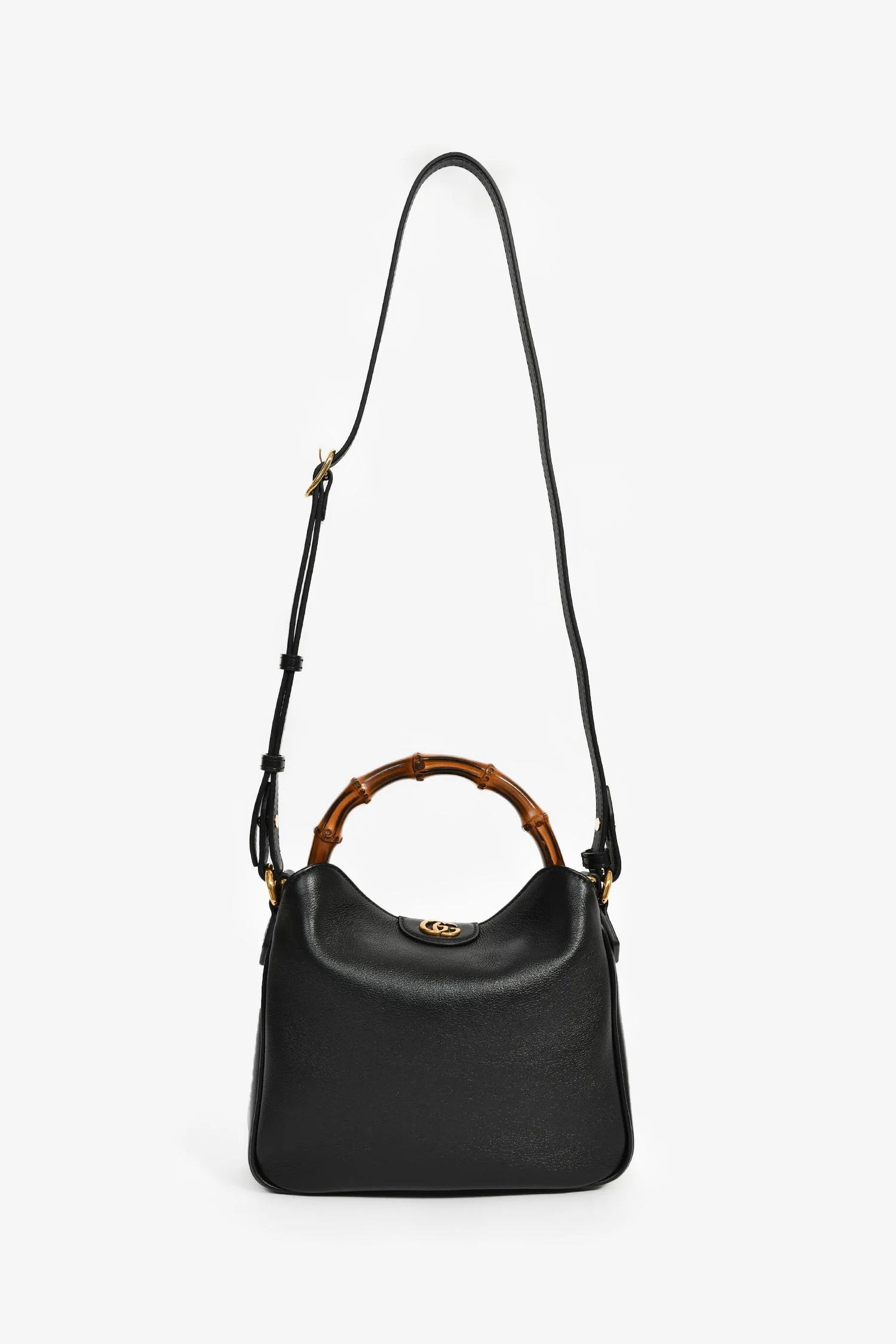 Gucci Black Leather Bamboo Handle Double G Small 'Diana' Bag with Strap - Image 7