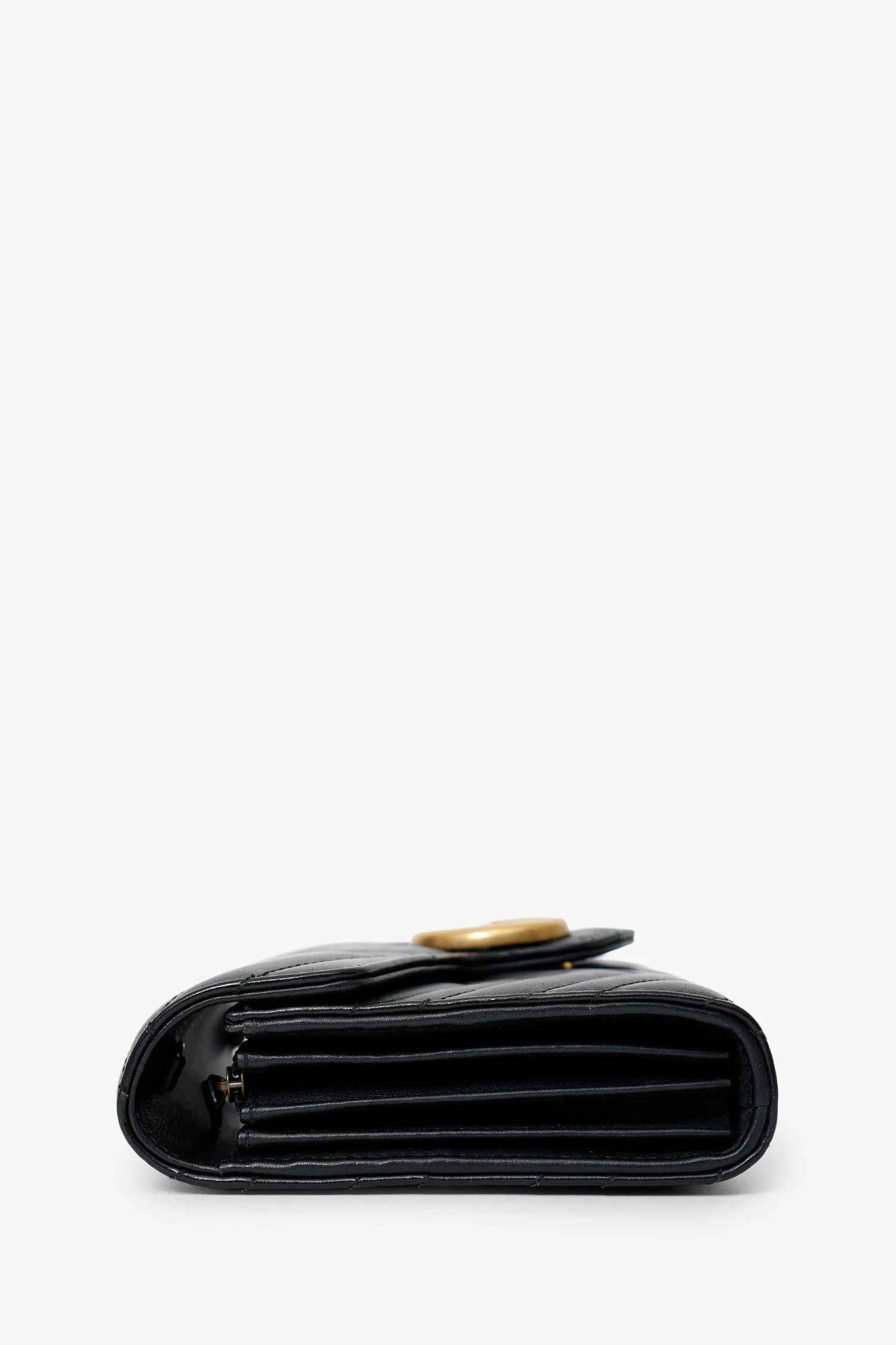 Gucci Black Leather Chevron GG Marmont Wallet on Chain - Image 2