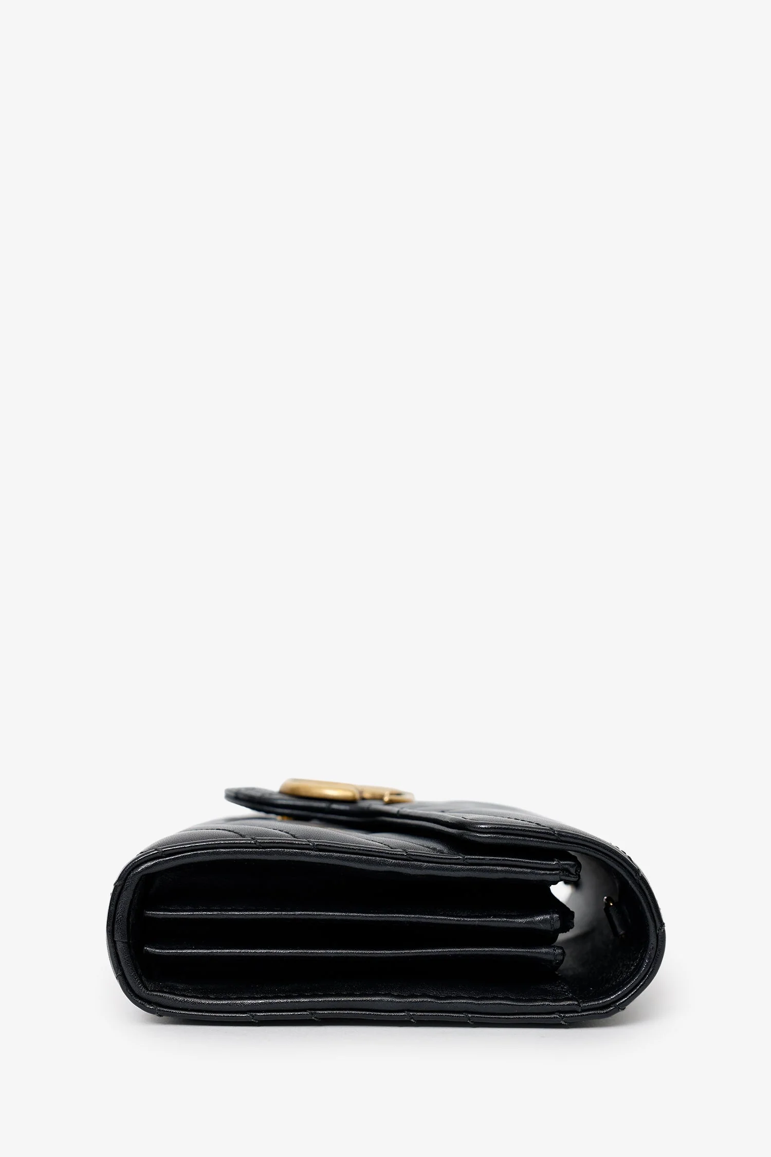 Gucci Black Leather Chevron GG Marmont Wallet on Chain - Image 4